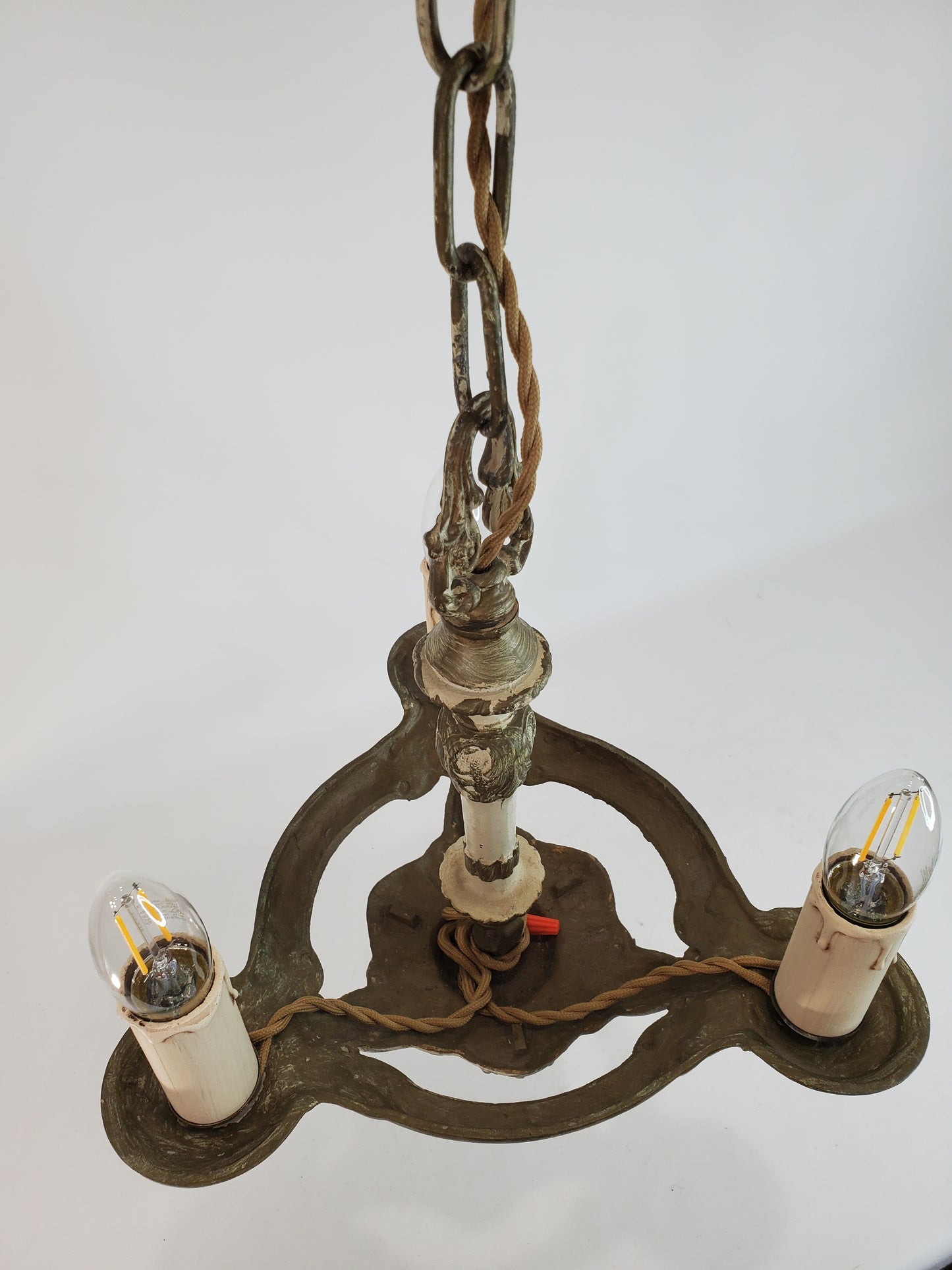 1930s Art Deco 3-Light Polychrome Chandelier