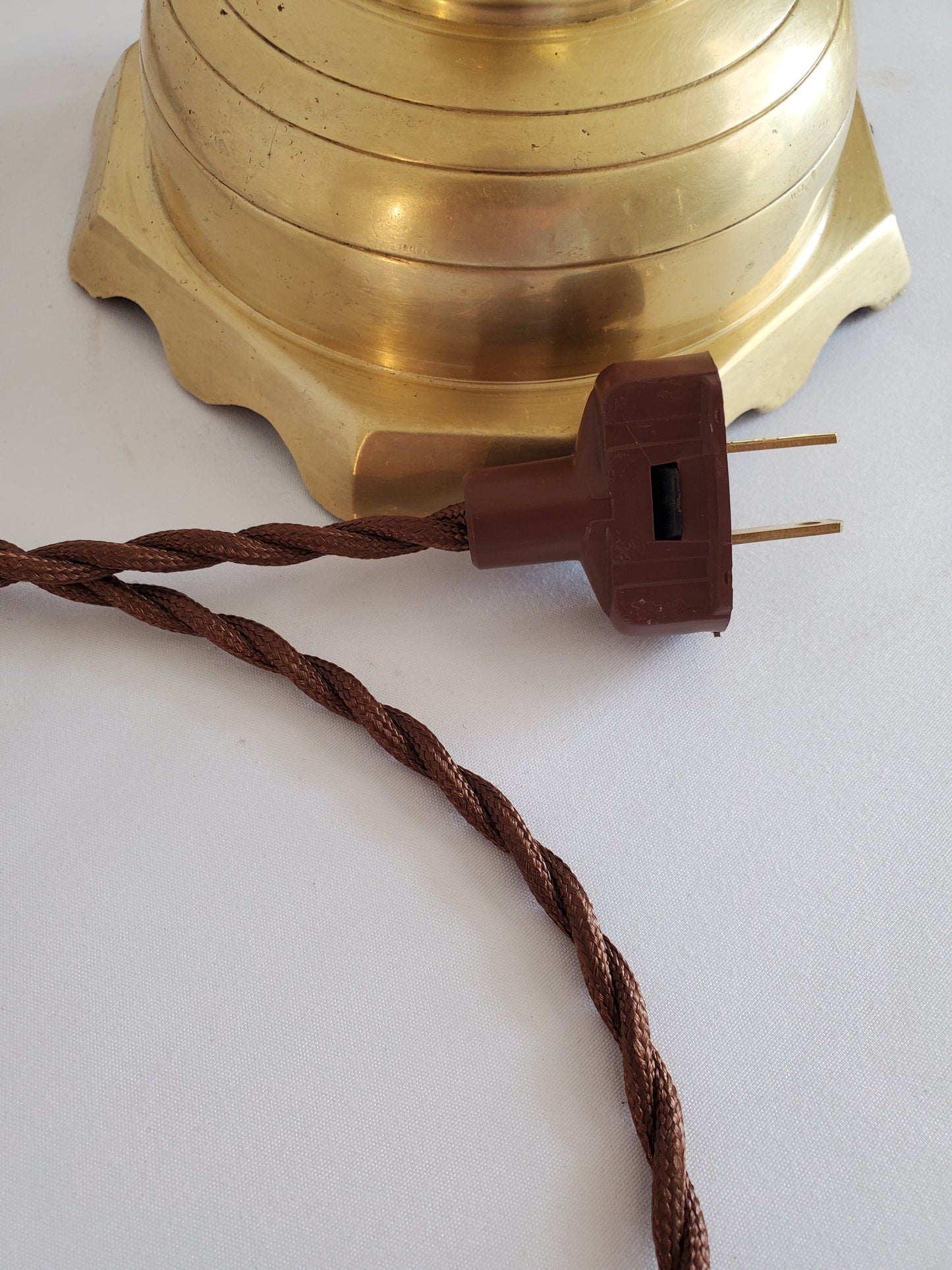 Vintage Tall Solid Brass Candlestick Table Lamp Pair