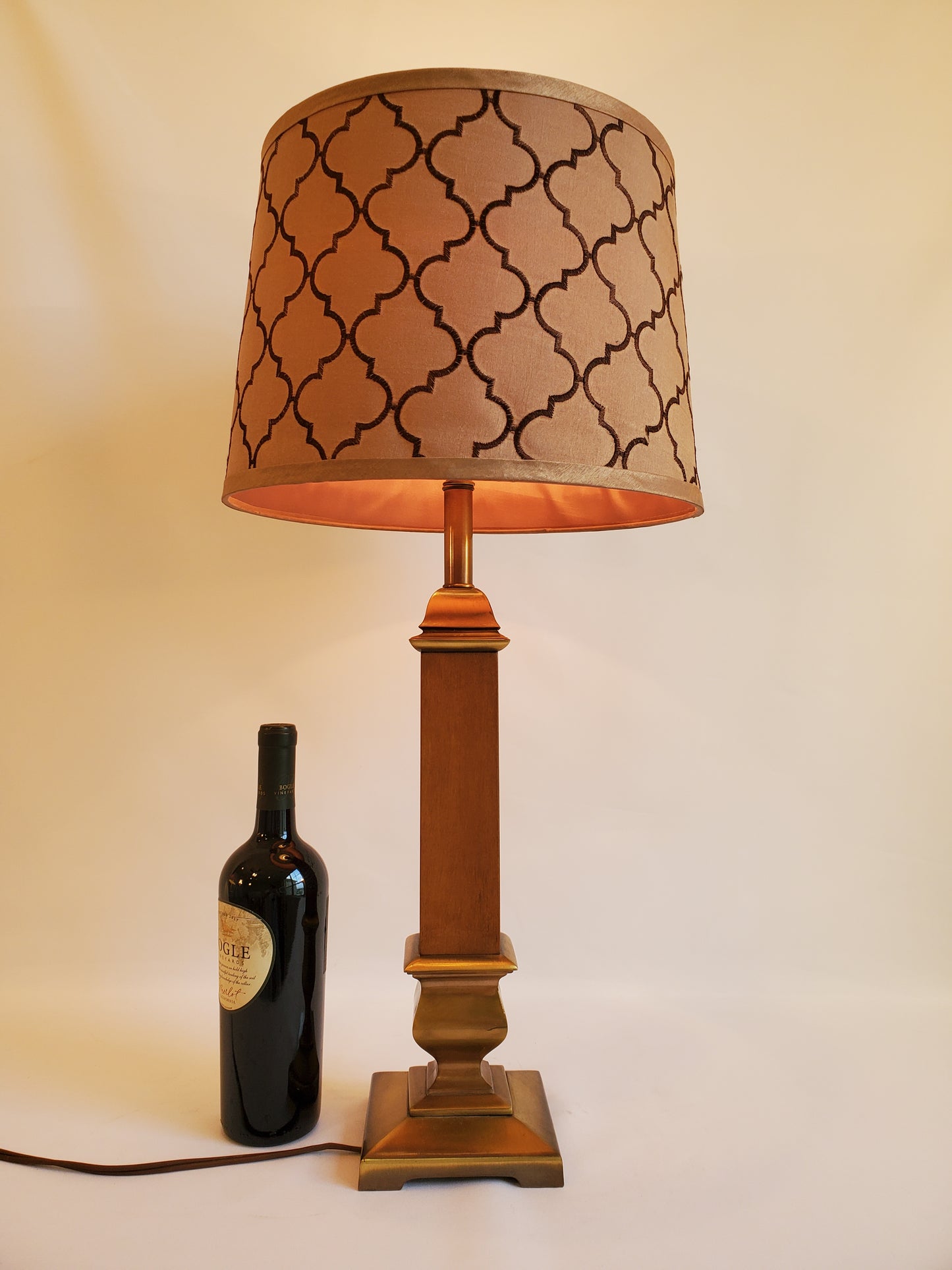 Vintage Brass Rembrandt Torchiere Table Lamp With Wood Accent