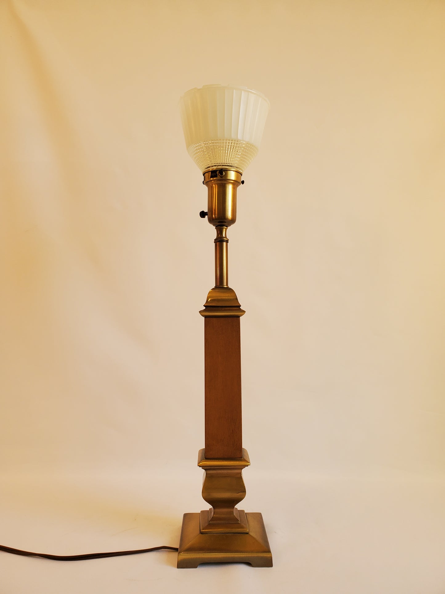 Vintage Brass Rembrandt Torchiere Table Lamp With Wood Accent