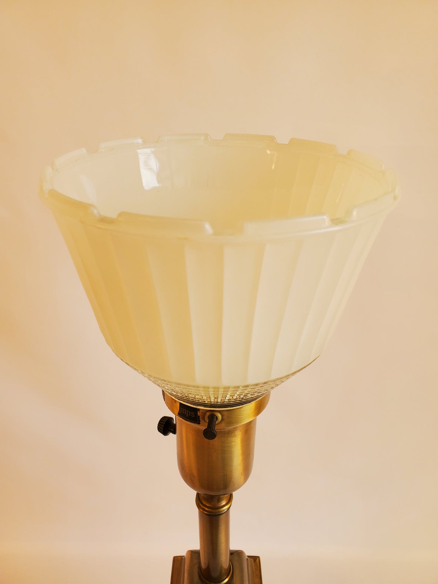 Vintage Brass Rembrandt Torchiere Table Lamp With Wood Accent