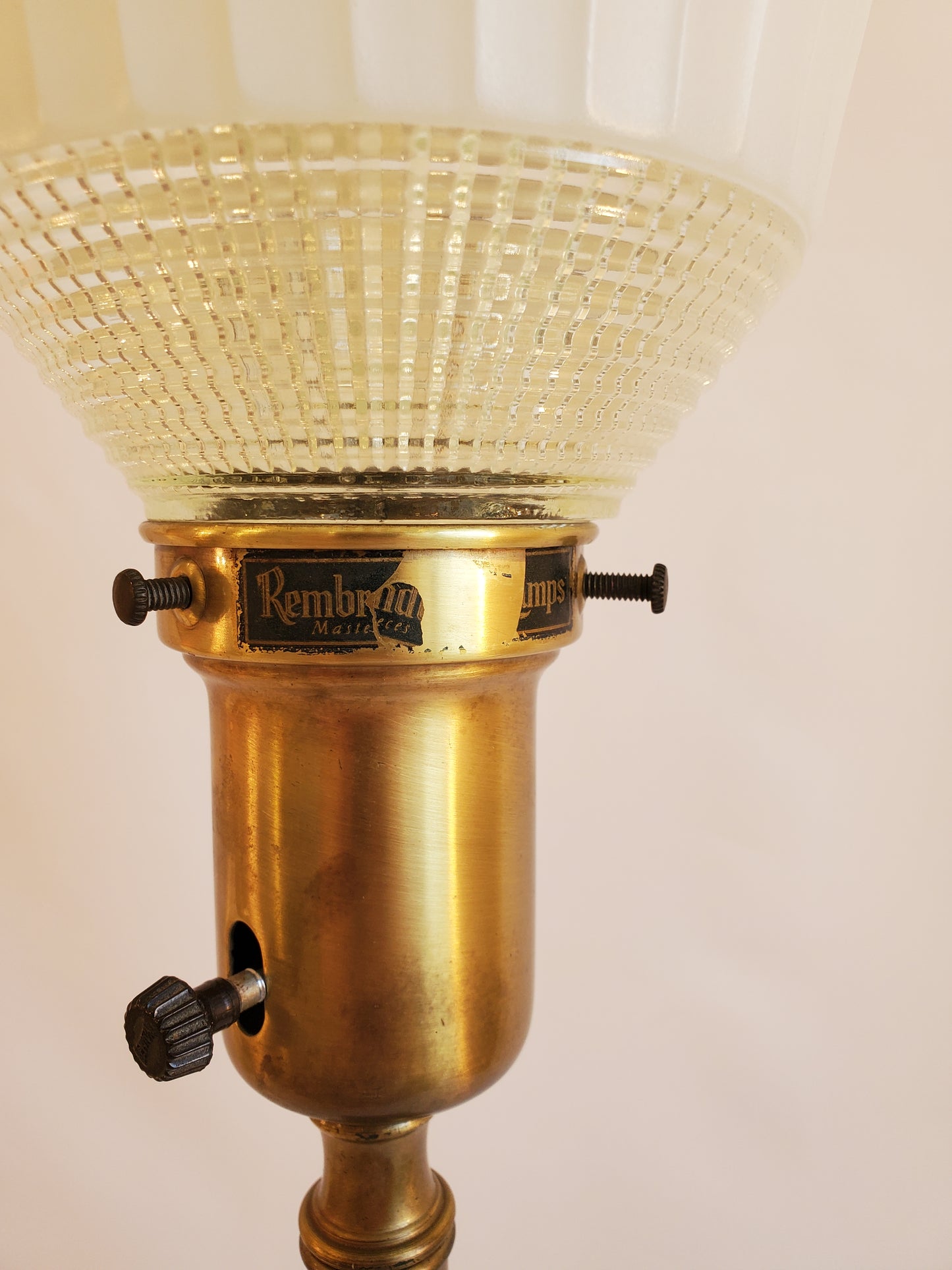 Vintage Brass Rembrandt Torchiere Table Lamp With Wood Accent