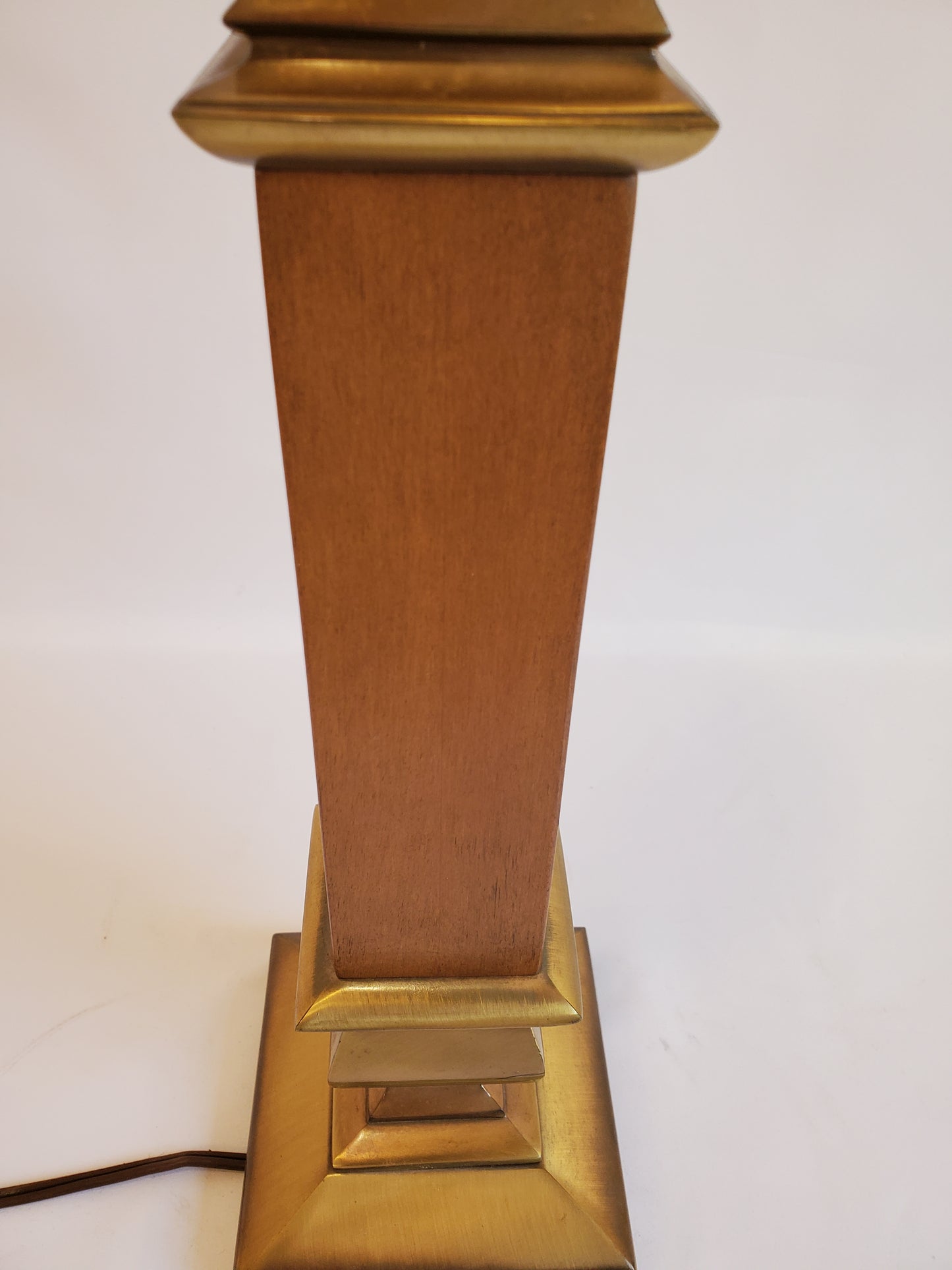 Vintage Brass Rembrandt Torchiere Table Lamp With Wood Accent