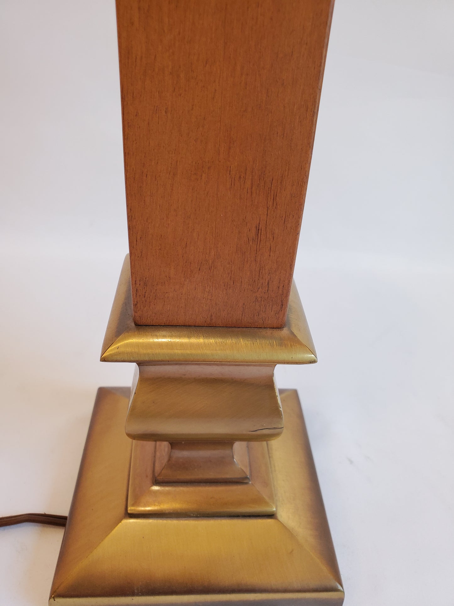 Vintage Brass Rembrandt Torchiere Table Lamp With Wood Accent