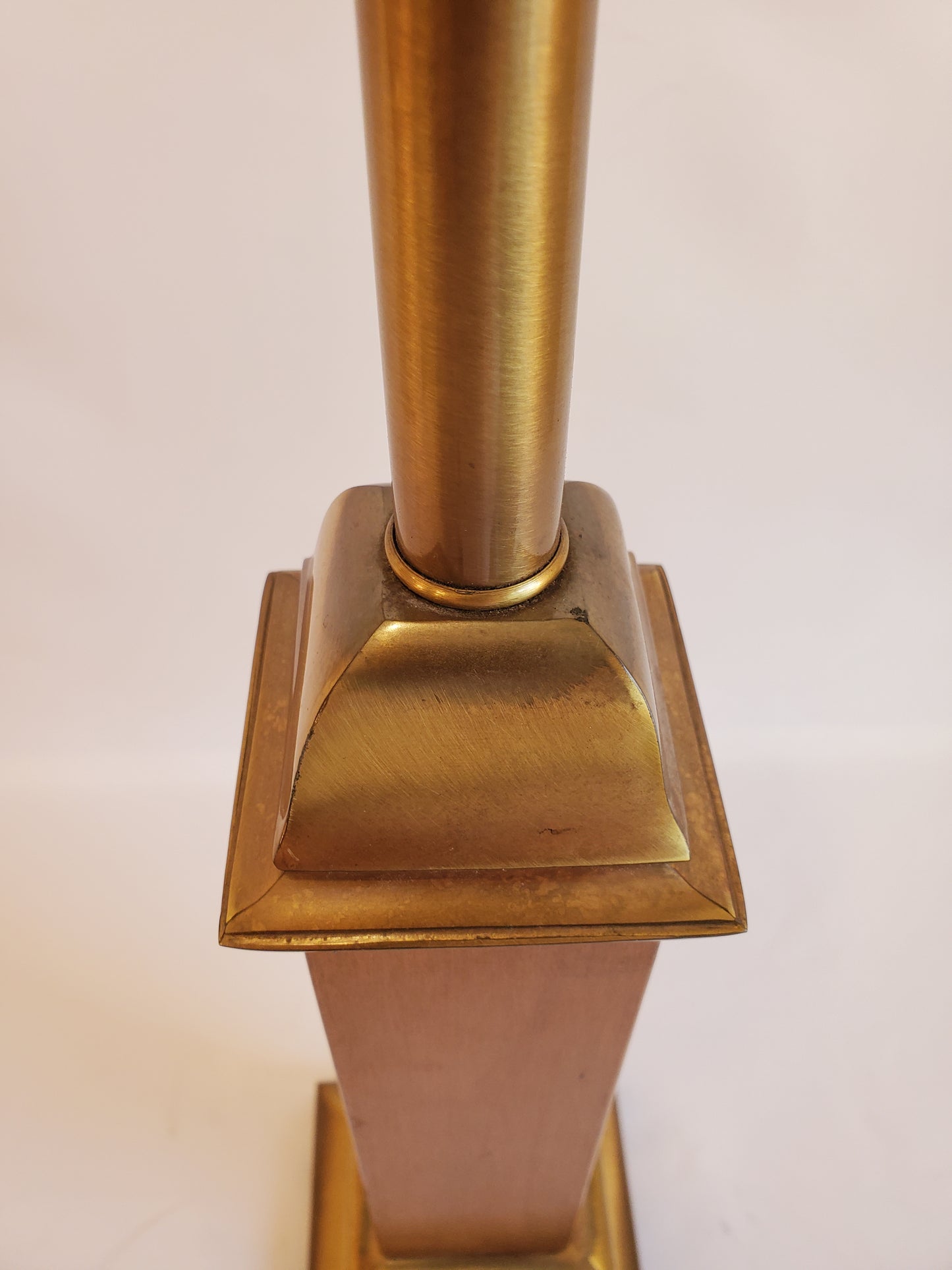 Vintage Brass Rembrandt Torchiere Table Lamp With Wood Accent