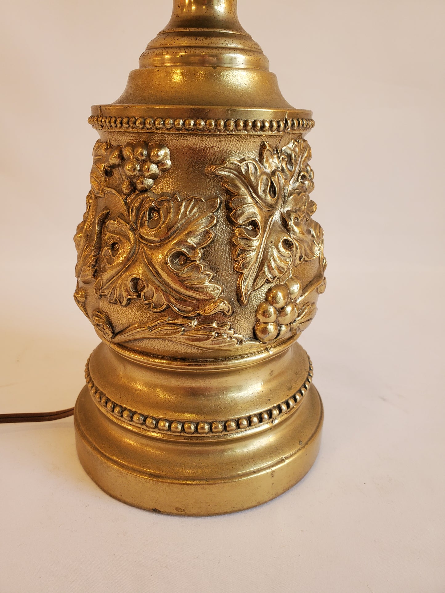 Vintage MCM Milk Glass Globe Ornate Brass Base Table Lamp