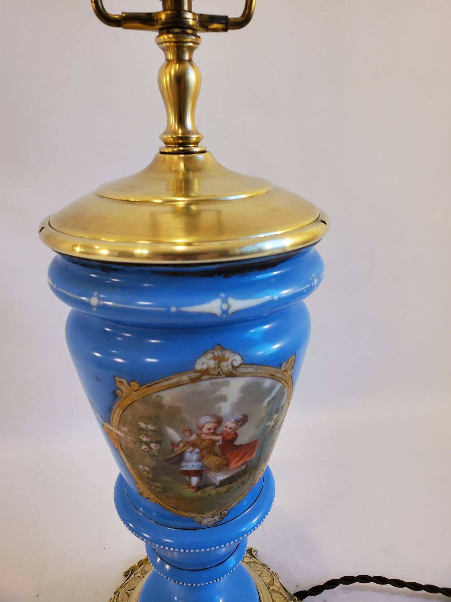 Ornate Porcelain and Brass Table Lamp