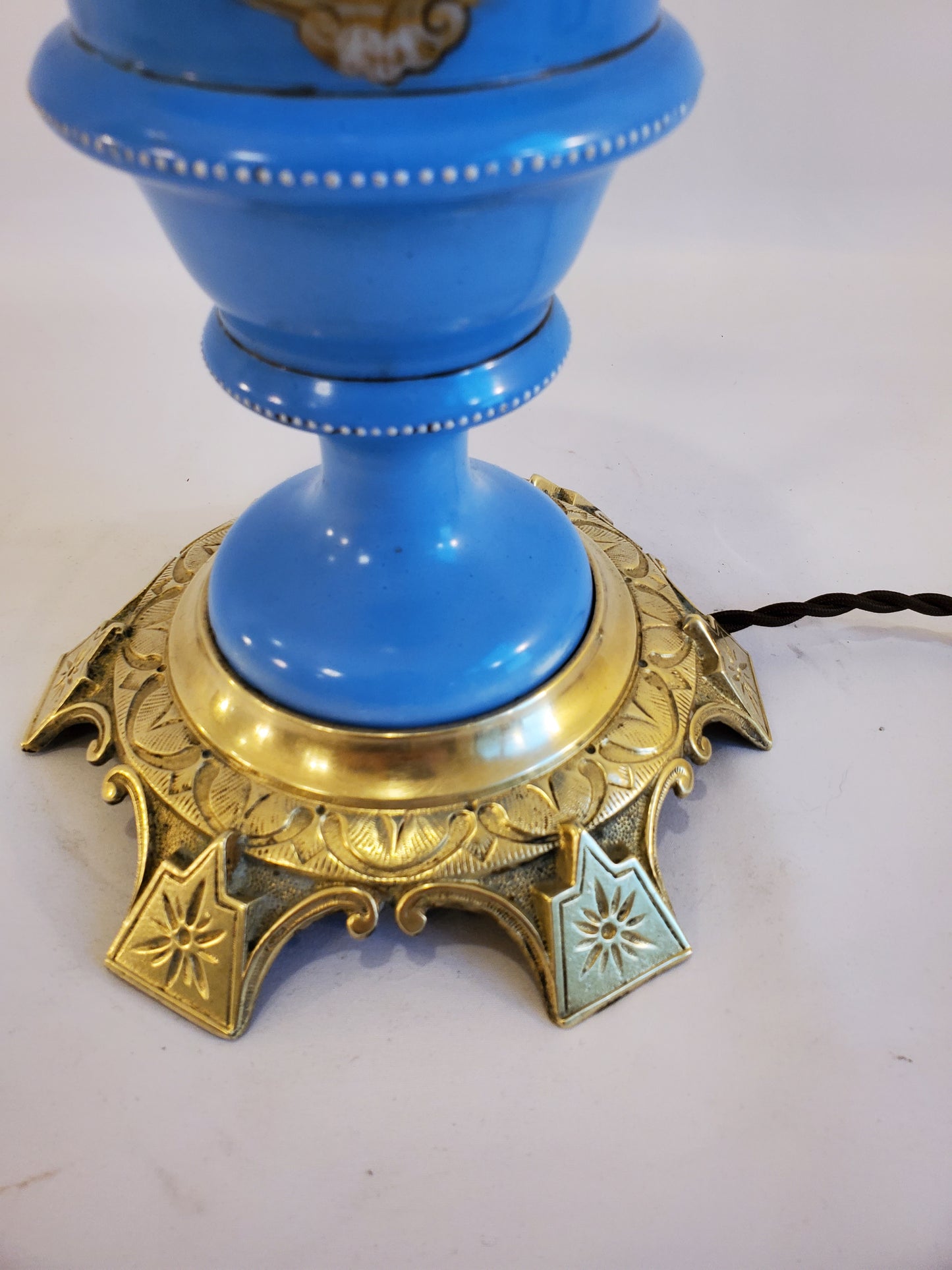 Ornate Porcelain and Brass Table Lamp