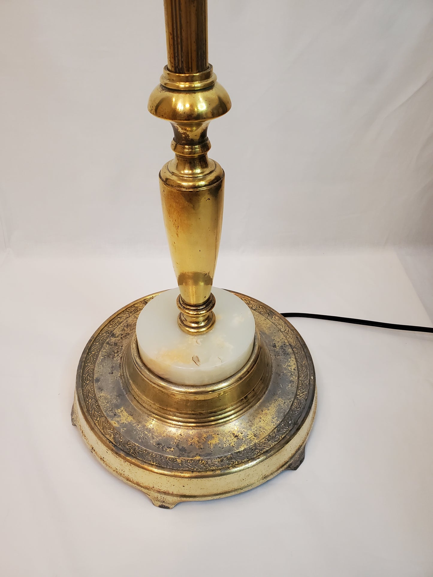 Vintage Brass 4 Light Torchiere Floor Lamp With Marble Base Accent