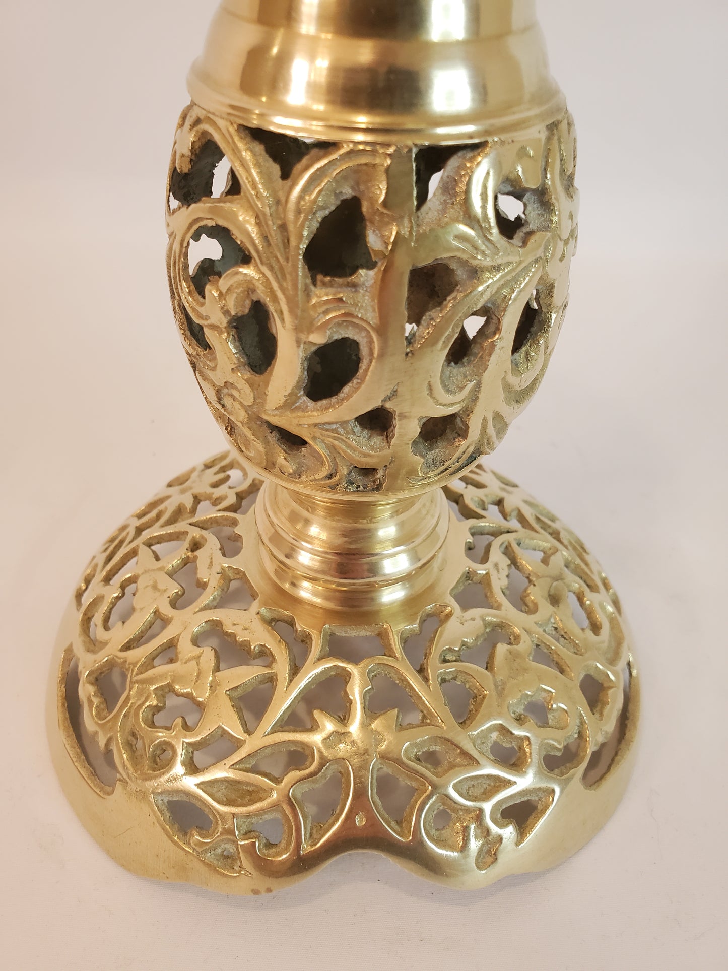 Vintage Filigree Brass Candlestick Holder - 17 inch