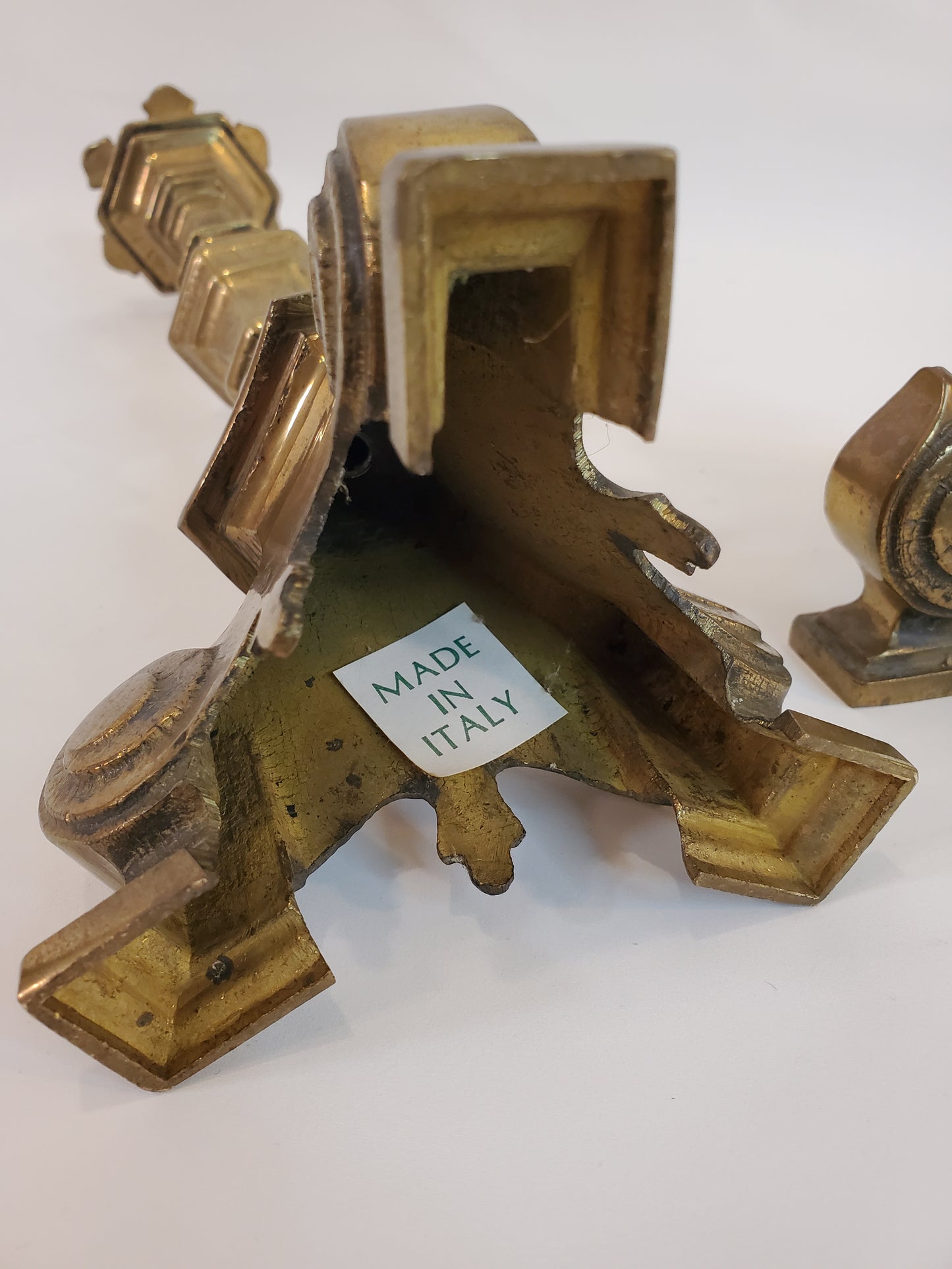 Italian Baroque Style Brass Candlestick Pair