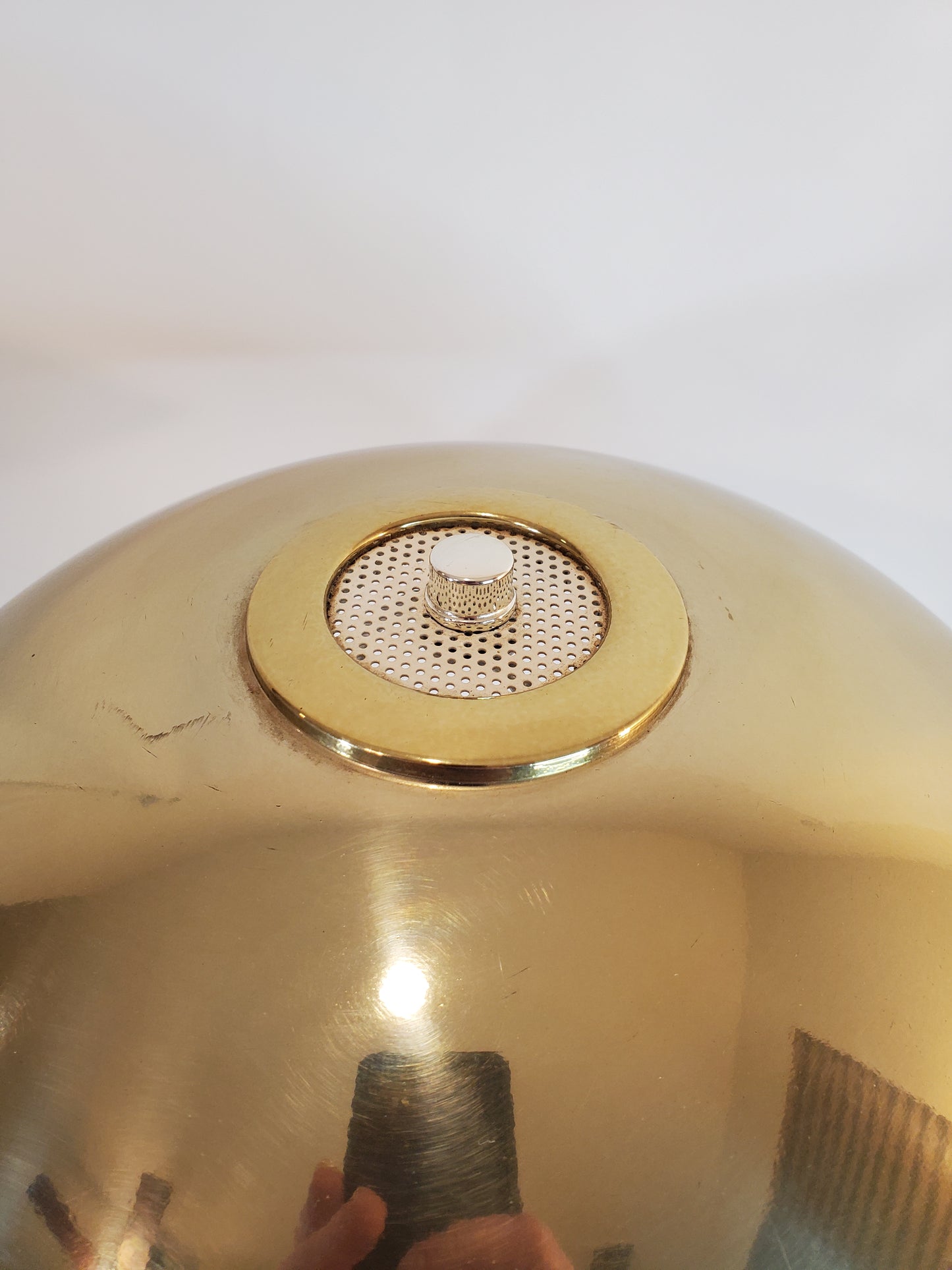 Vintage 1950s MCM Italian Adjustable Desk Lamp - Wood Base - Polished Brass Saucer Shade
