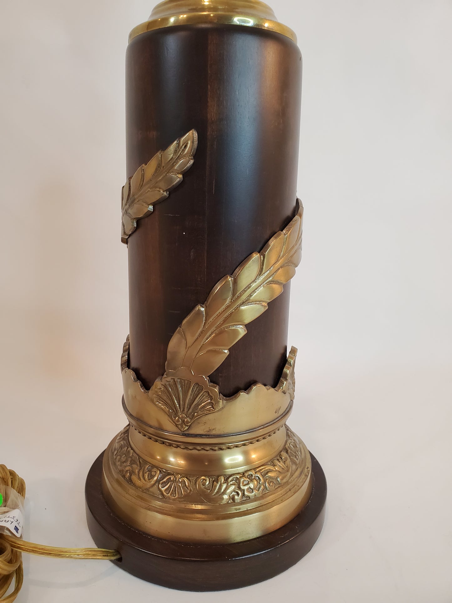 Vintage Frederick Cooper Wood Table Lamp With Brass Laurel Leaf Accents
