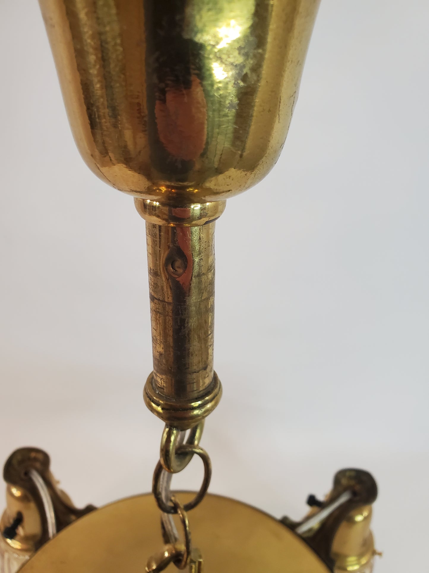 1930s Brass Pan 4-Light Chandelier - With Globes - Rewired