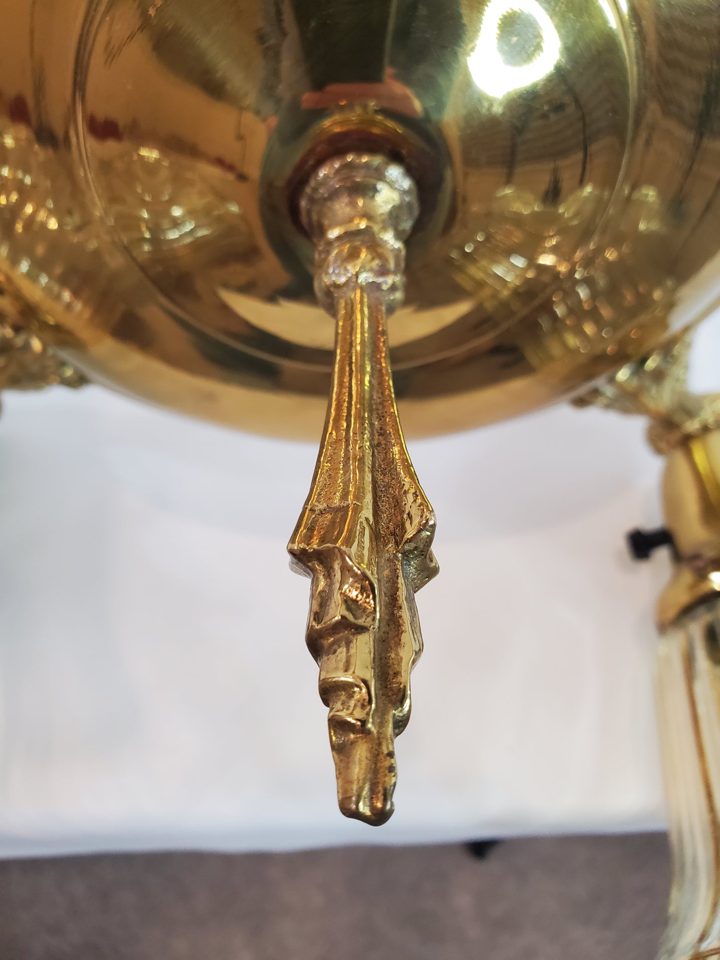 1930s Brass Pan 4-Light Chandelier - With Globes - Rewired
