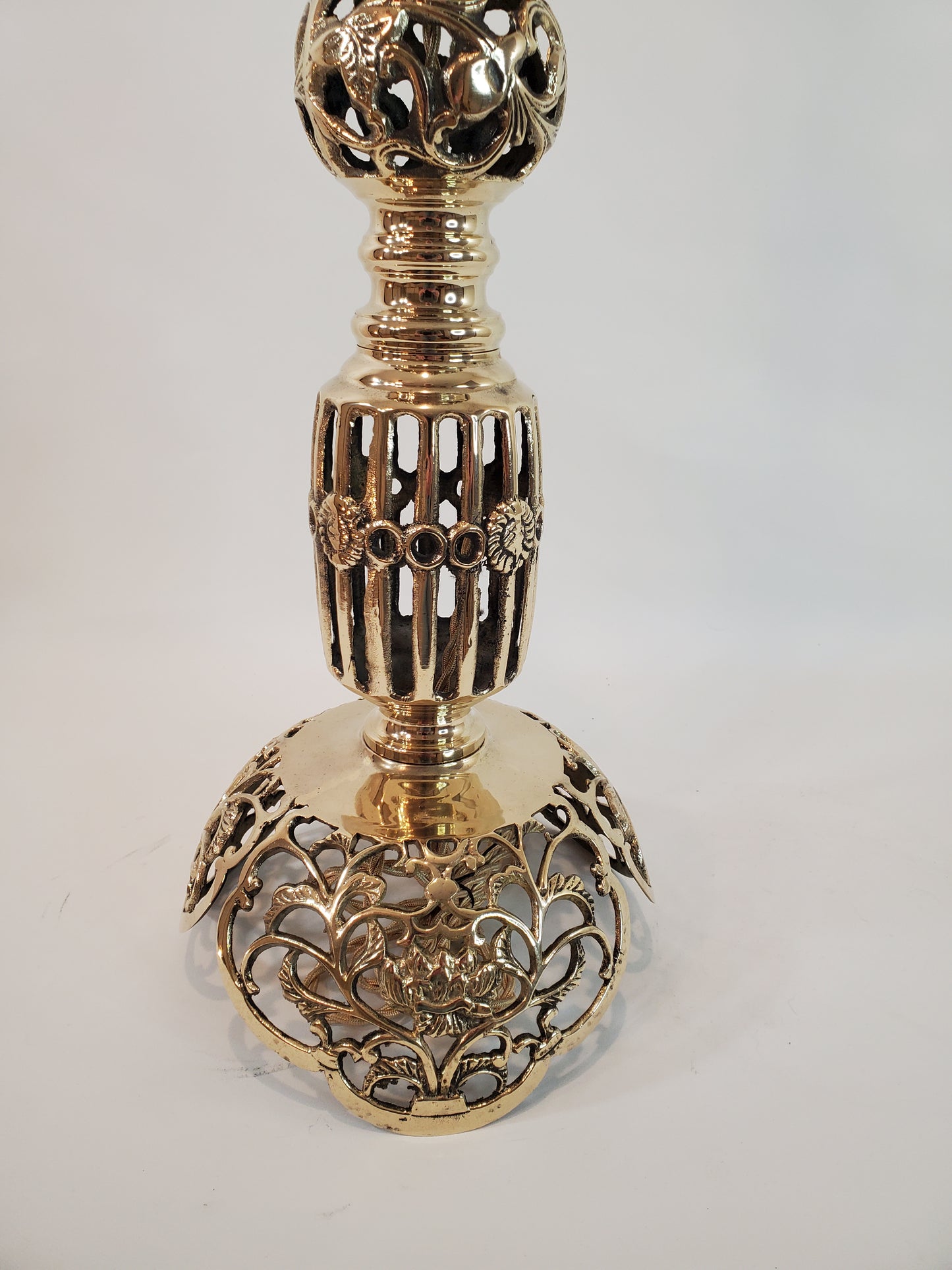 Vintage Asian Inspired Brass Filigree Lamp Pair