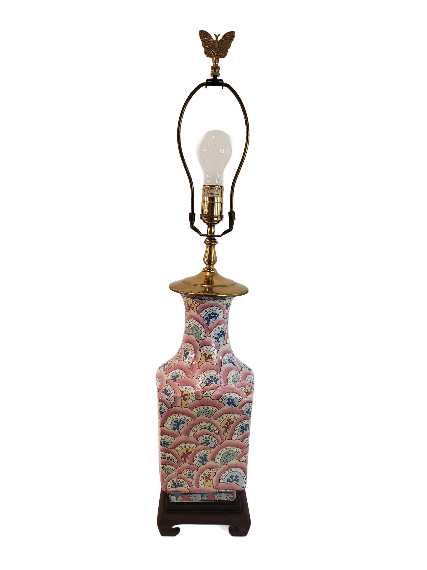 Vintage Porcelain & Brass Chinoiserie Style Heyward House Lamp