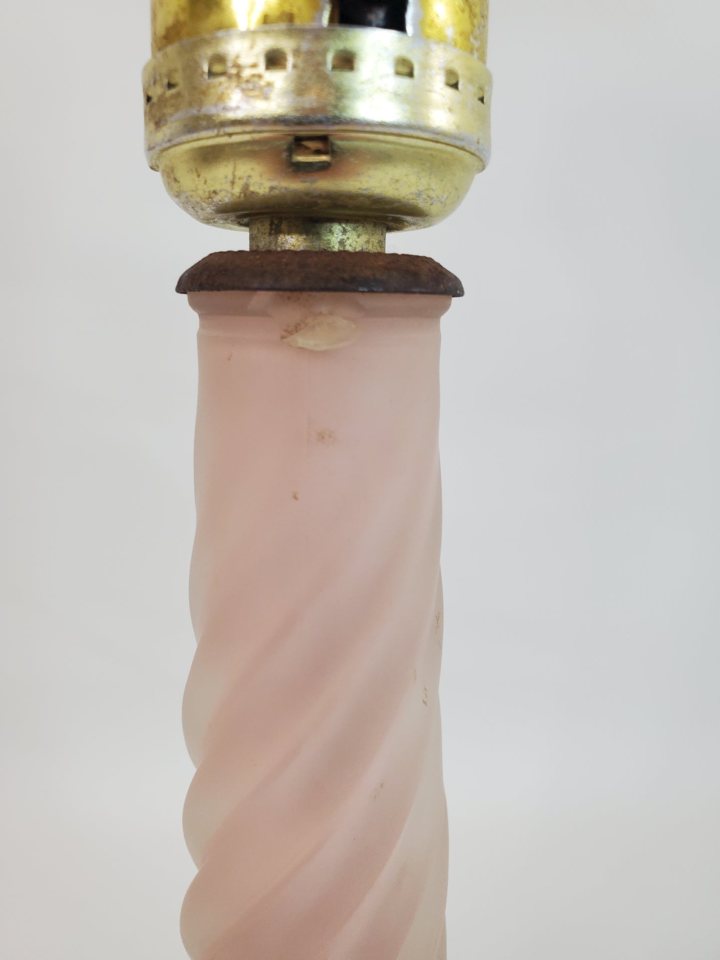 Vintage Satin Boudoir 1950s Lamp - Pink Glass Twist w Marble Base