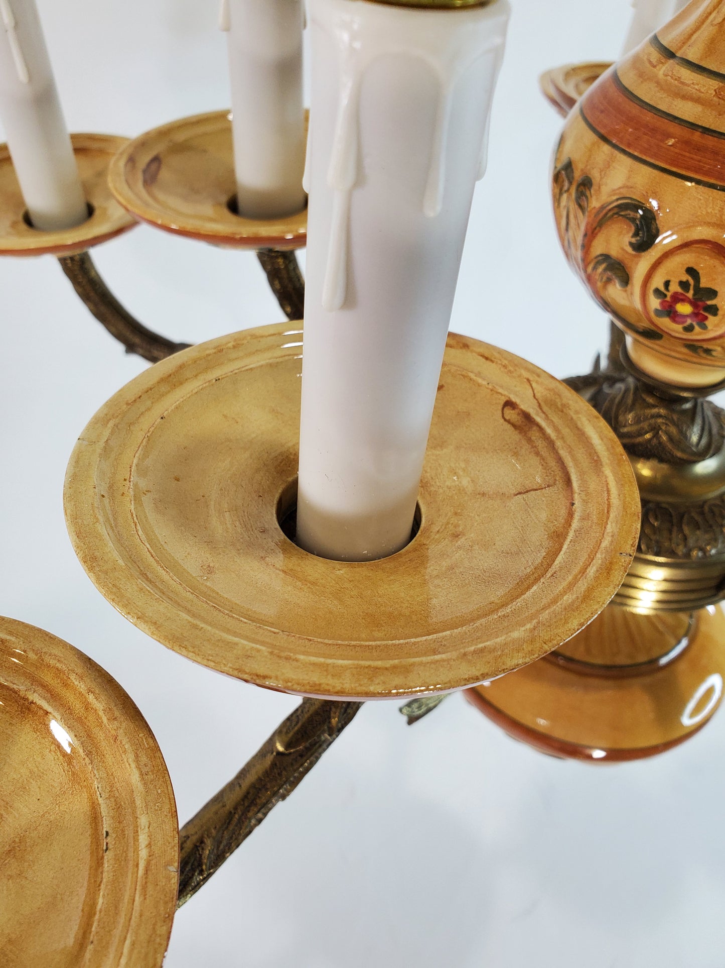 Vintage Porcelain and Brass 10-Light Chandelier