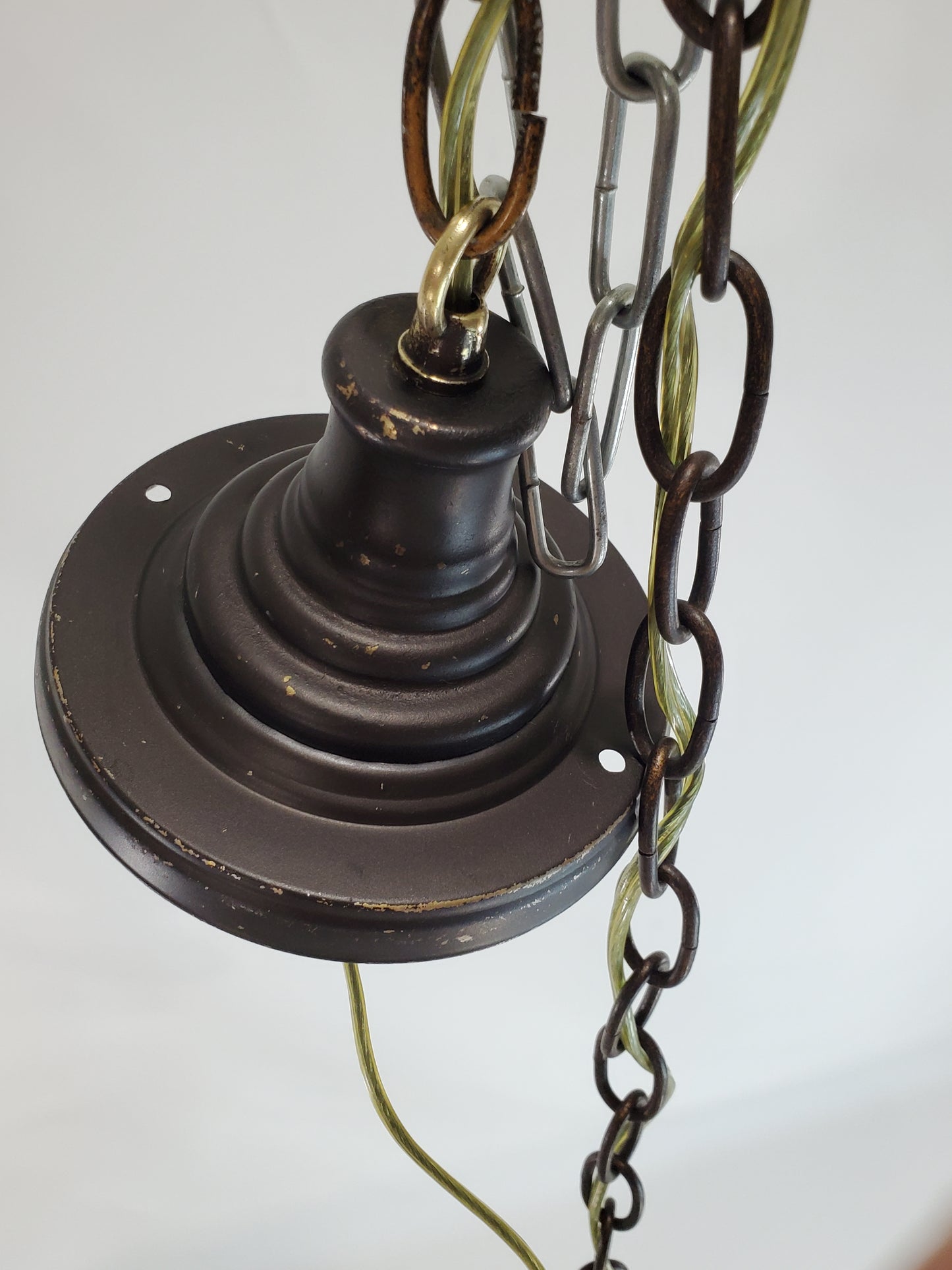 Antique Cast Aluminum and Brass 2-light Chandelier By Lion Electric