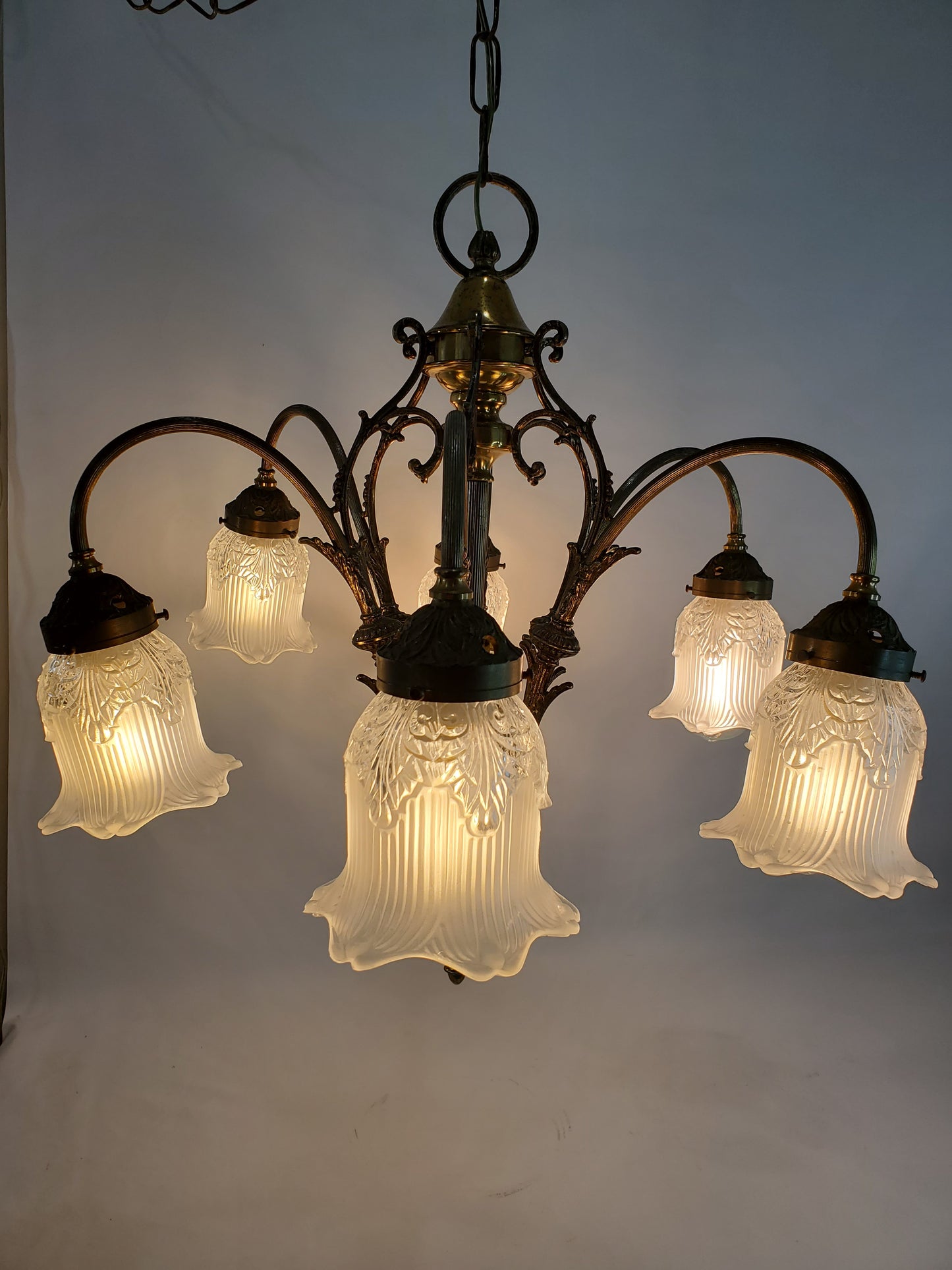 Vintage Ornate 6-Arm Brass Chandelier