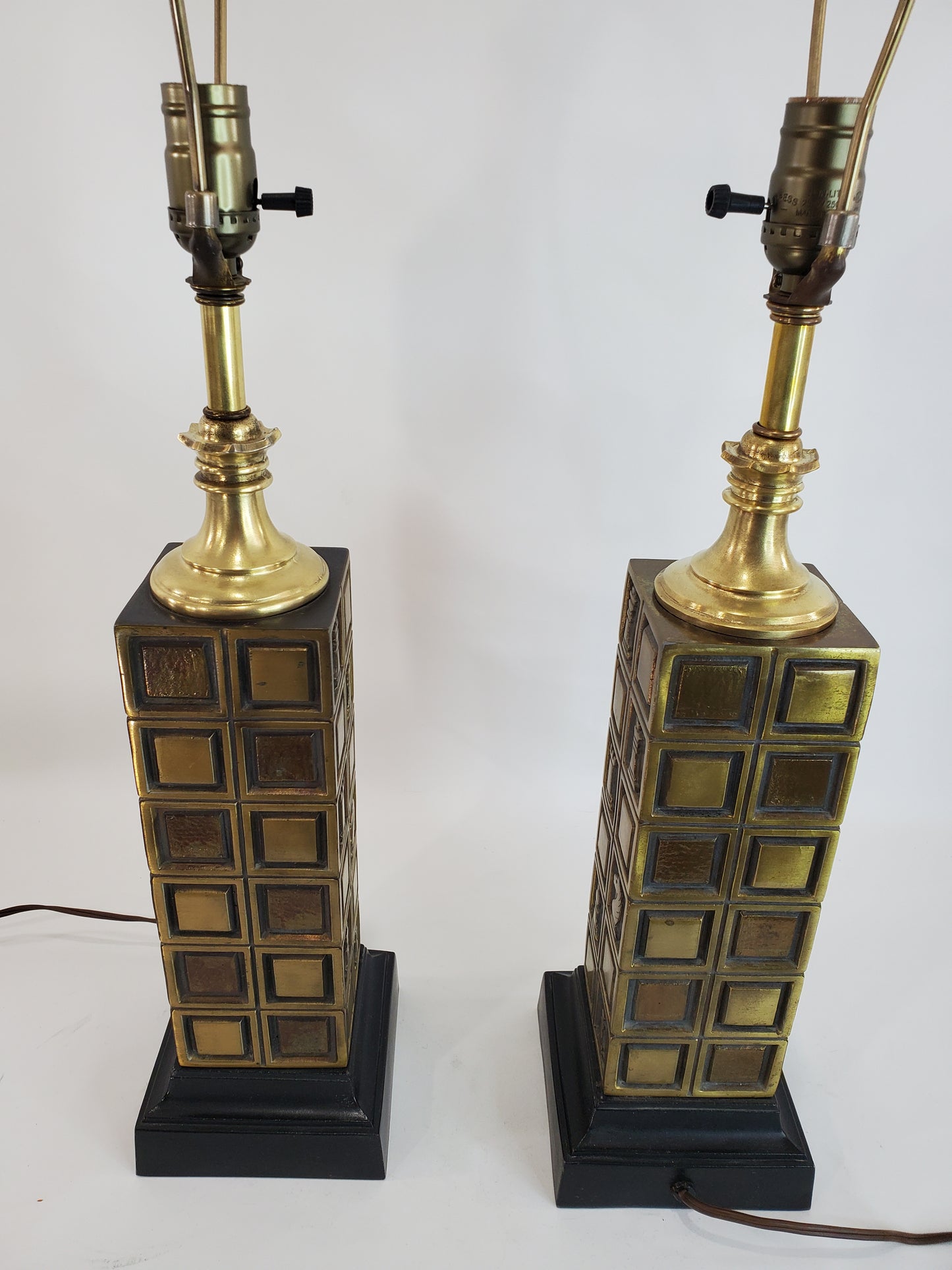 Pair Brass Chess Piece Table Lamps by Laurel Lamp Company 1960s