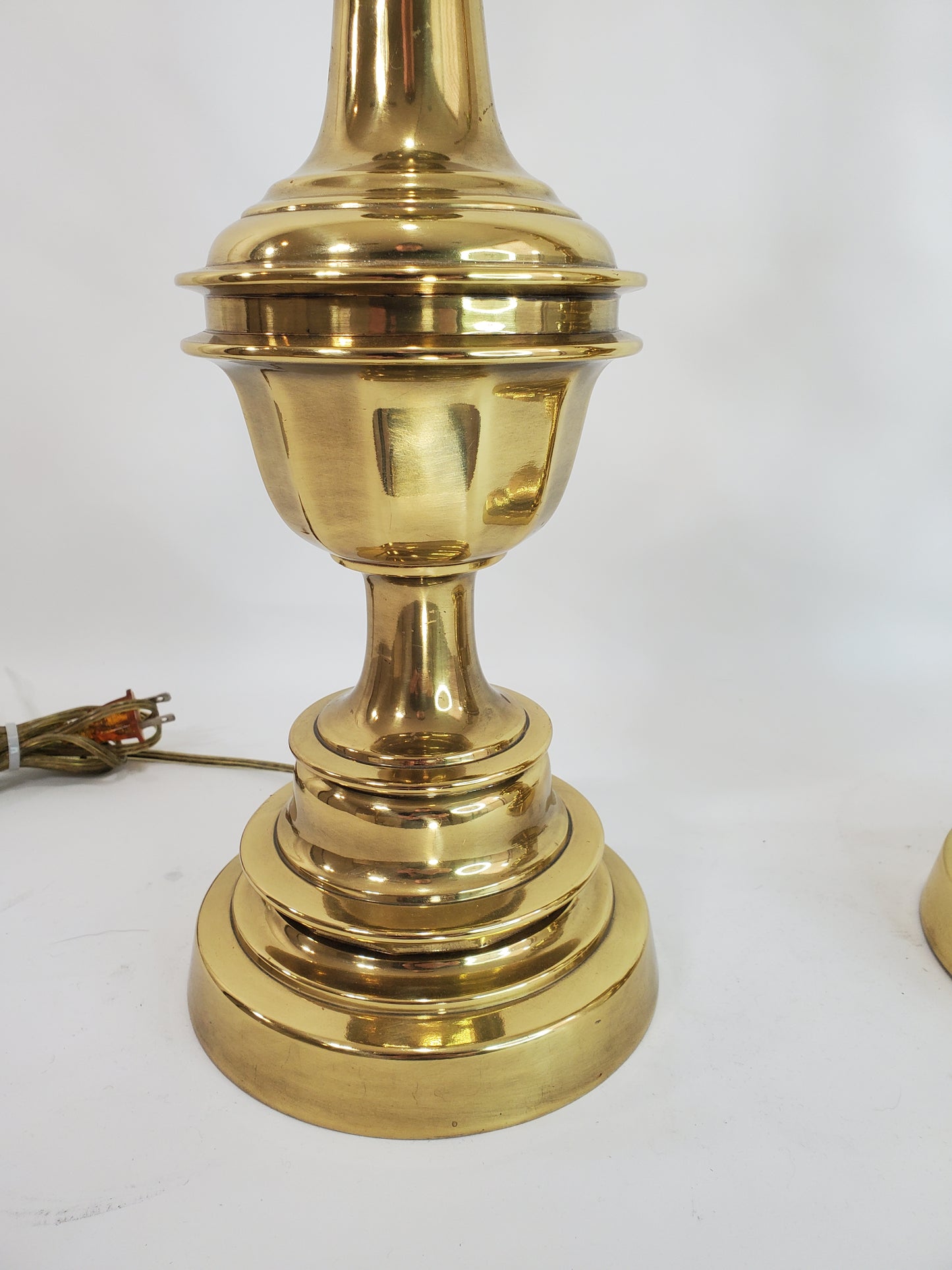 Vintage Solid Brass Hollywood Regency Trophy Table Lamp Pair