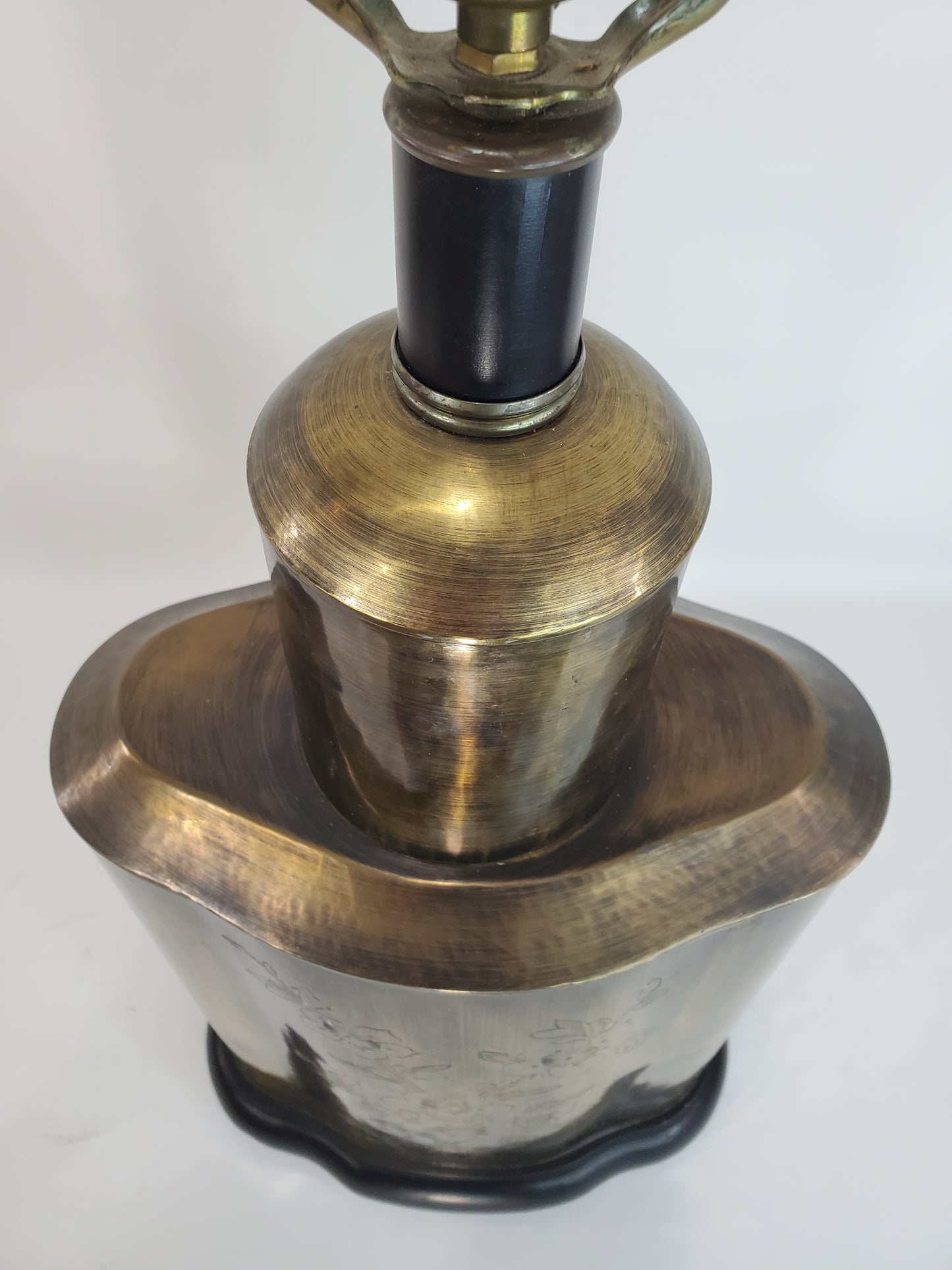 Hollywood Regency Asian Style Etched Brass Urn Lamp