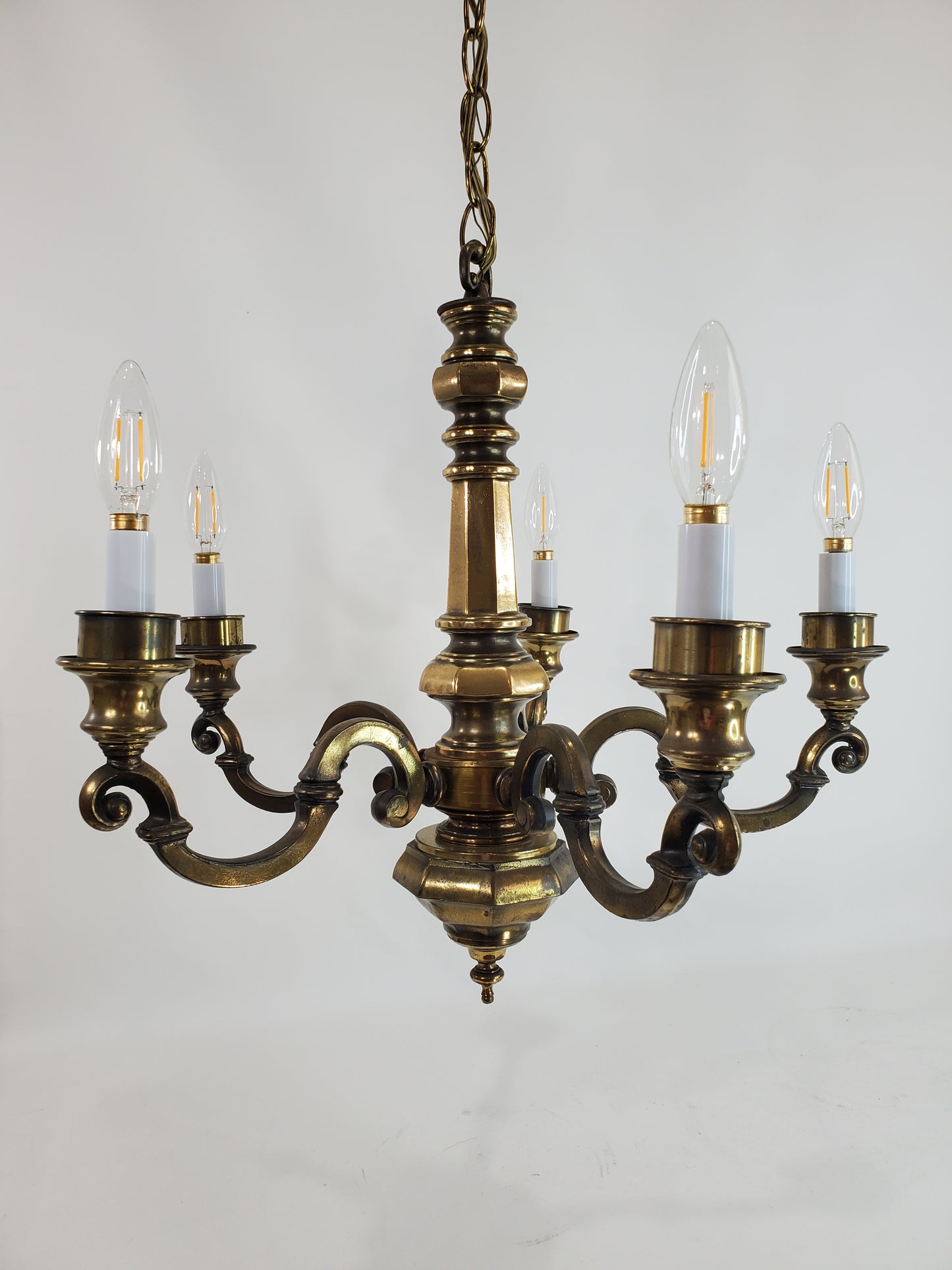 Large Brass Chandelier Hollywood Regency 5-Light
