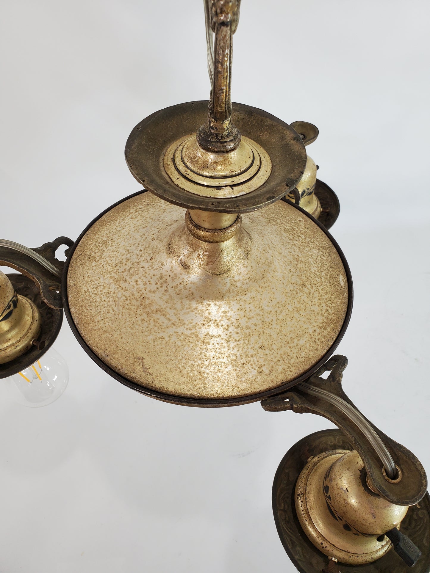 Antique 3-Light Pan Chandelier - Original 1920s Finish