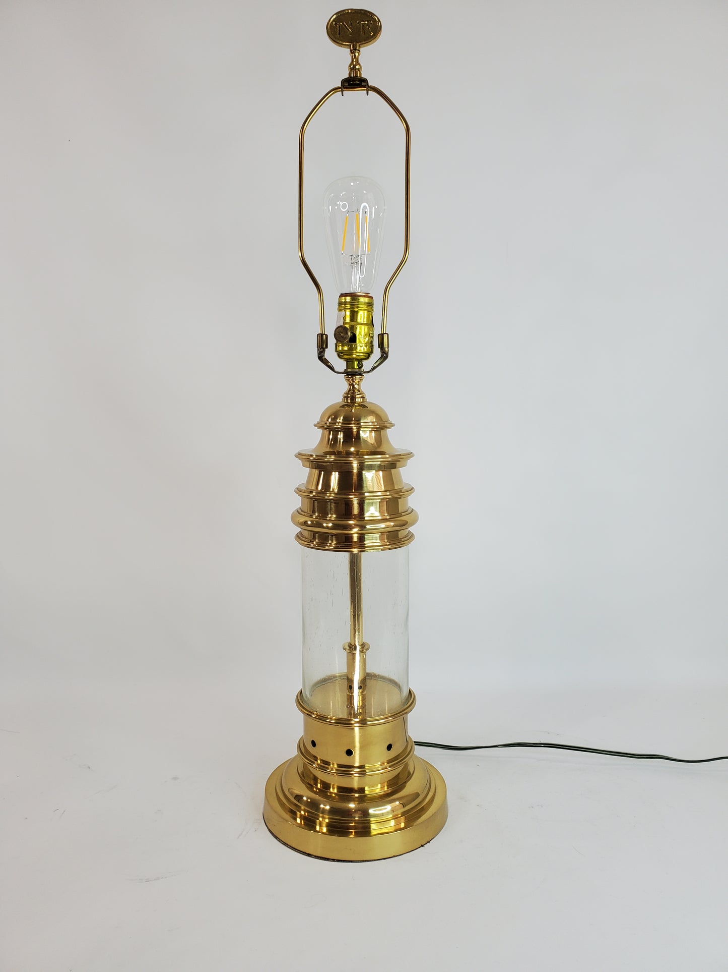 Vintage Brass & Glass Nautical Hollywood Regency Table Lamp