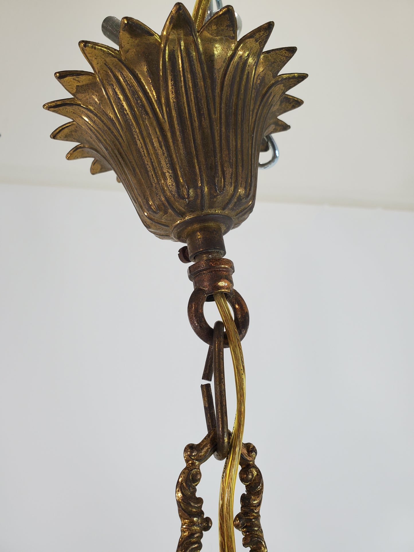 Mid-Century Brass and Porcelain 5-Light Floral Chandelier