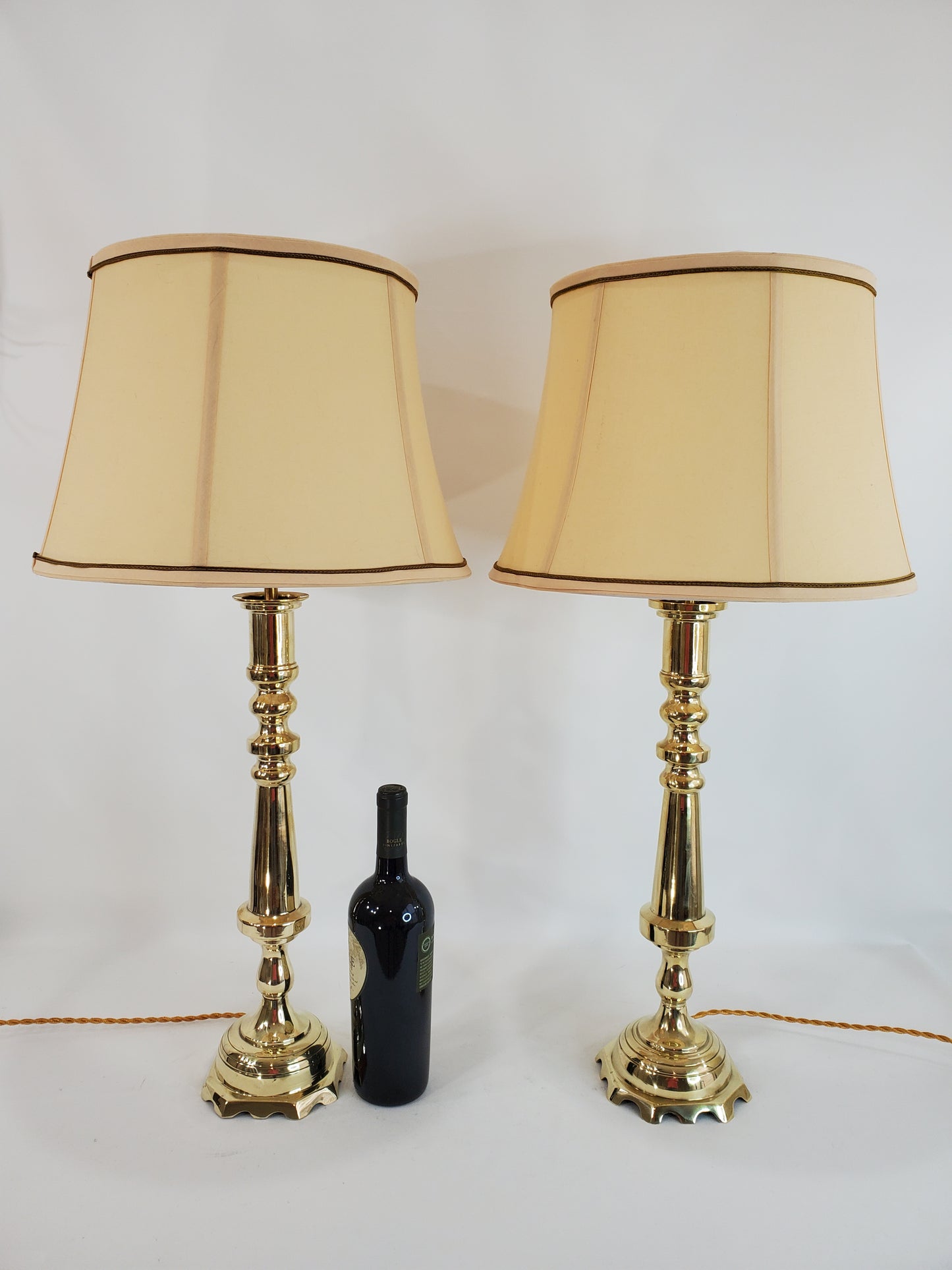 Pair Vintage Solid Brass Candlestick Table Lamps