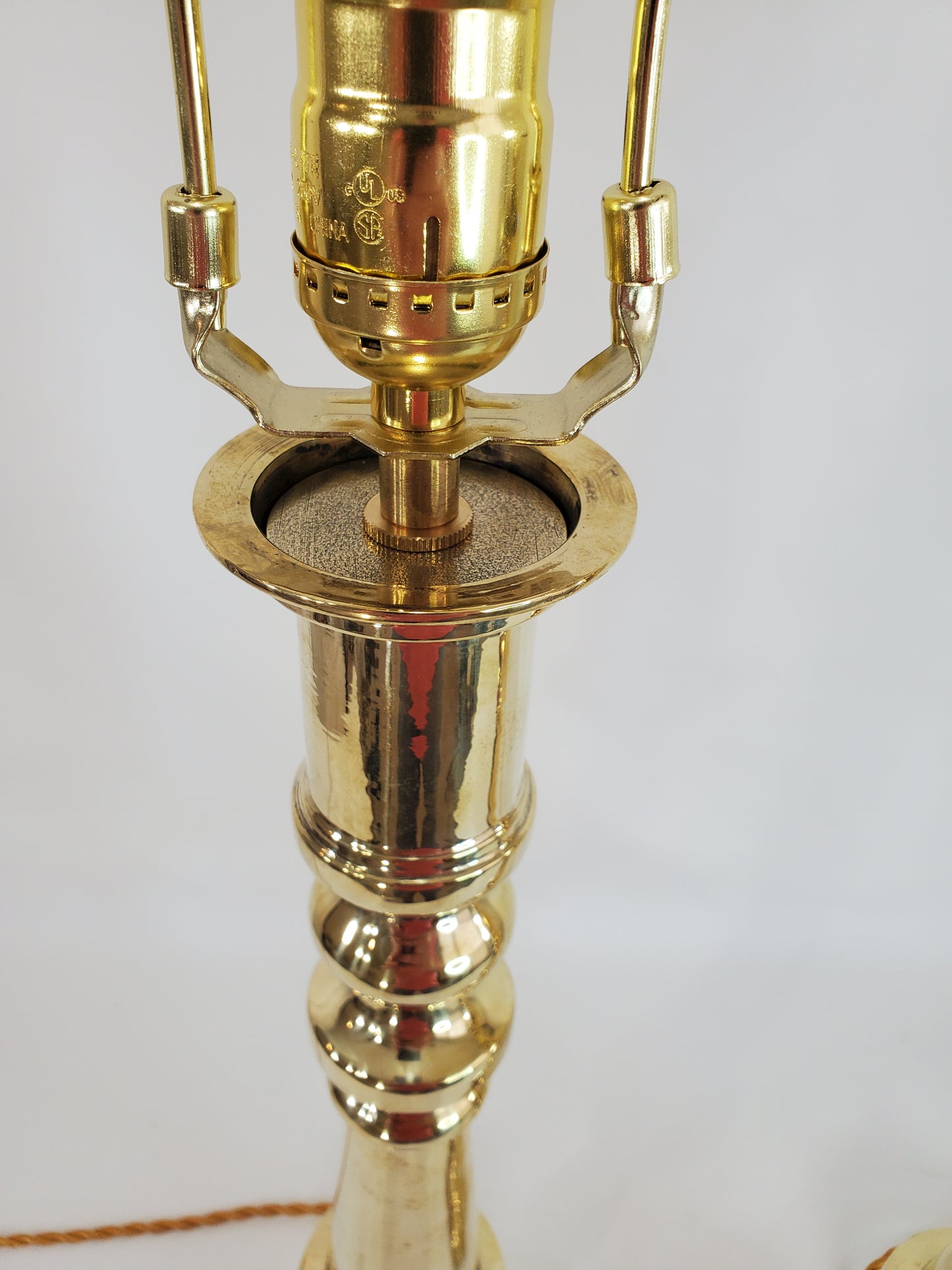 Pair Vintage Solid Brass Candlestick Table Lamps