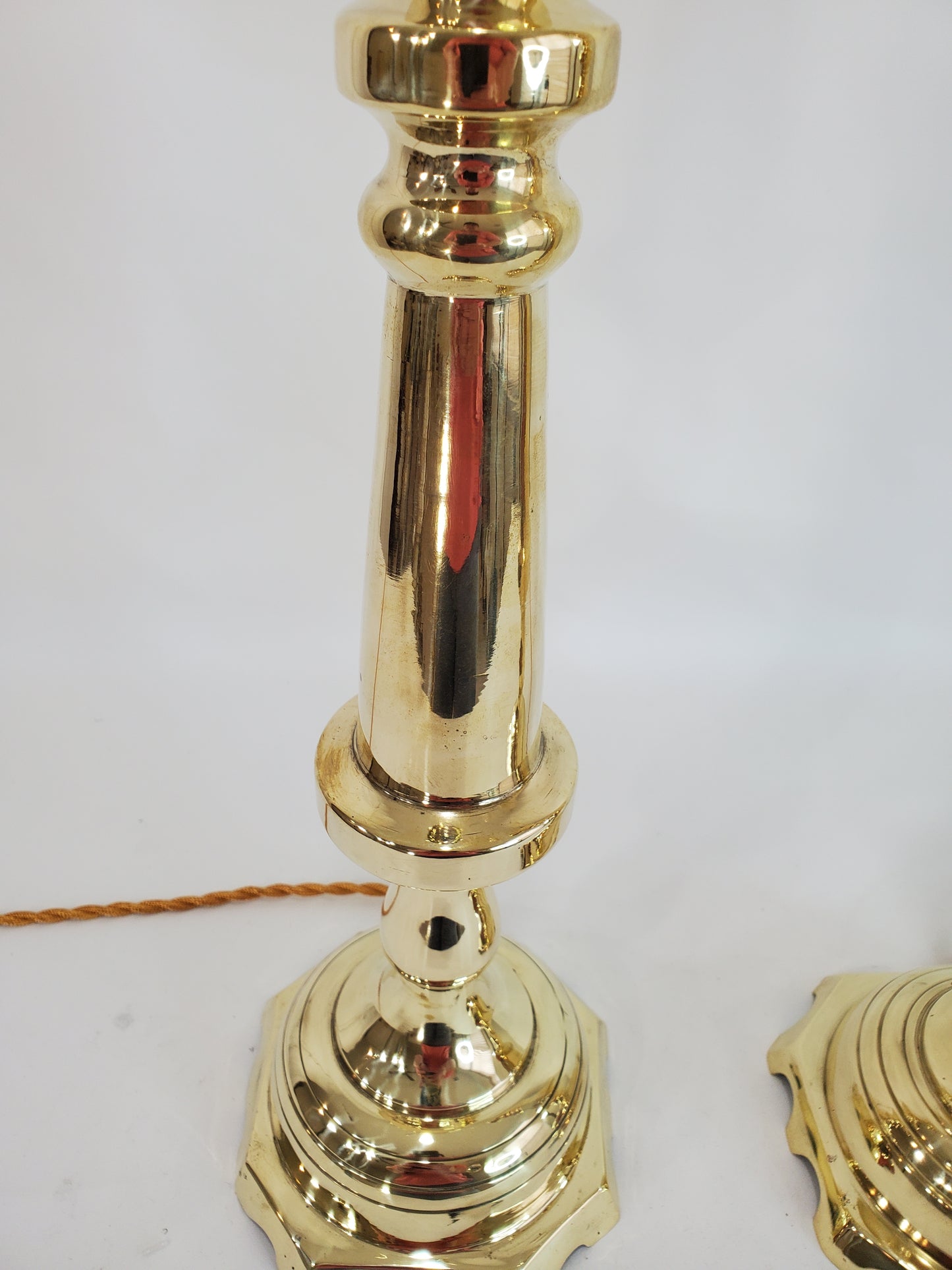 Pair Vintage Solid Brass Candlestick Table Lamps