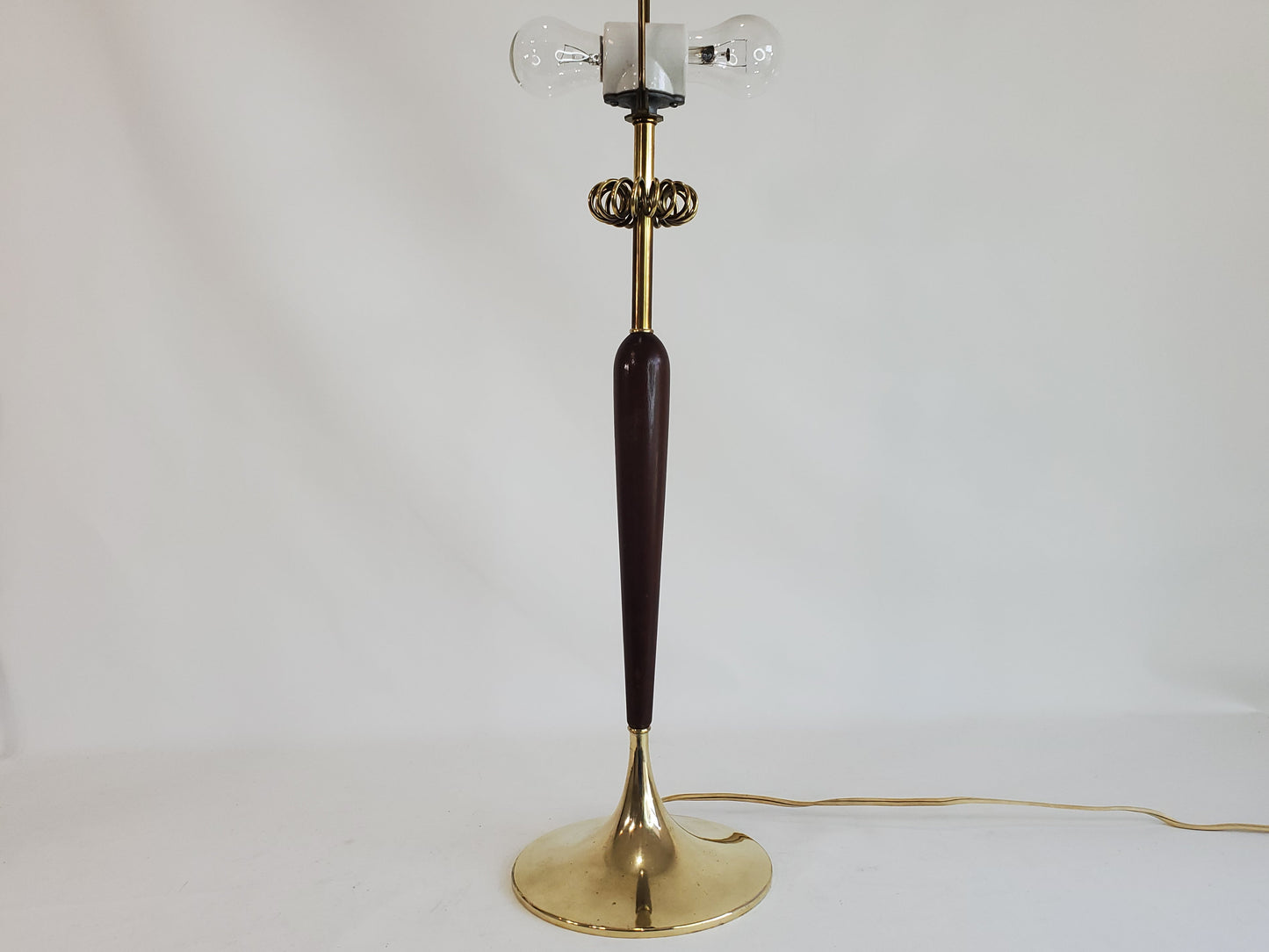 Vintage 1960s Brass and Walnut Table Lamp by Laurel