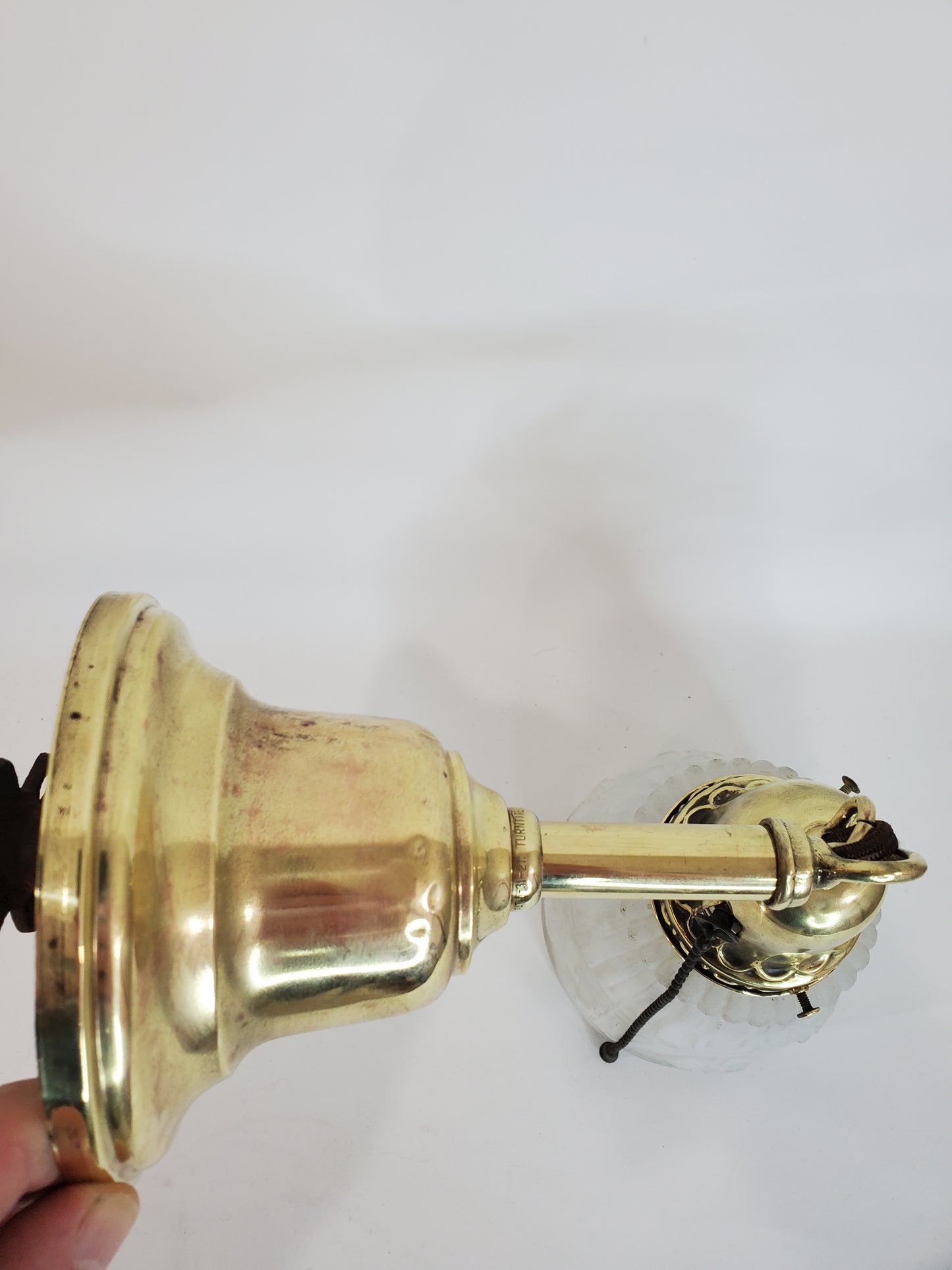 Antique Brass Wall or Ceiling Light Fixture with Frosted Shade