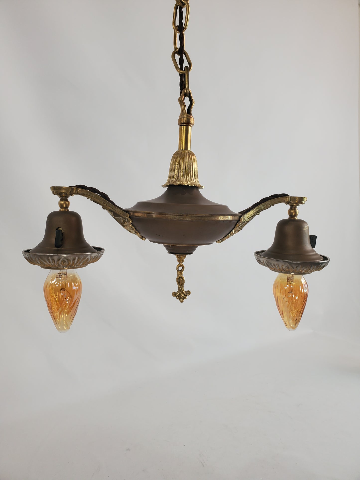 Antique Victorian 2 Arm Brass Pan Chandelier