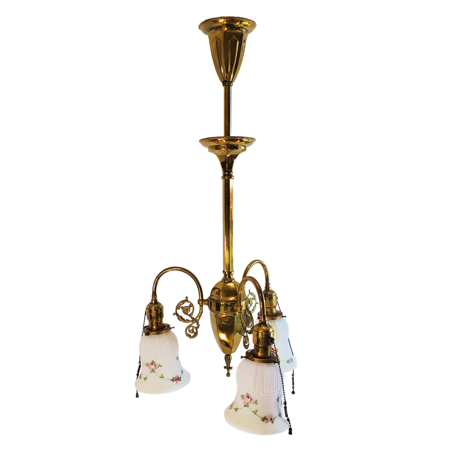 Antique Victorian Brass 2-Light Pendant Chandelier Circa 1920