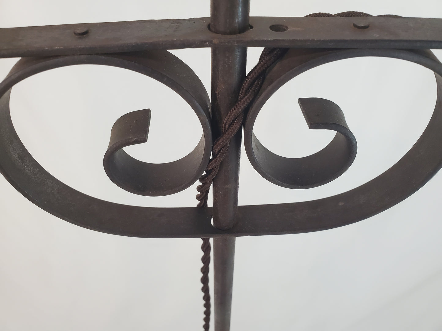 Antique Wrought Iron Bridge Arm Floor Lamp - Brass Oil Well Accent