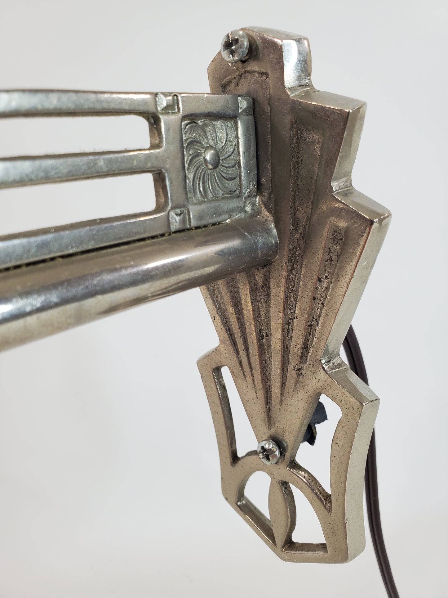 Art Deco Wall Sconce With Greek Key Etched Shade