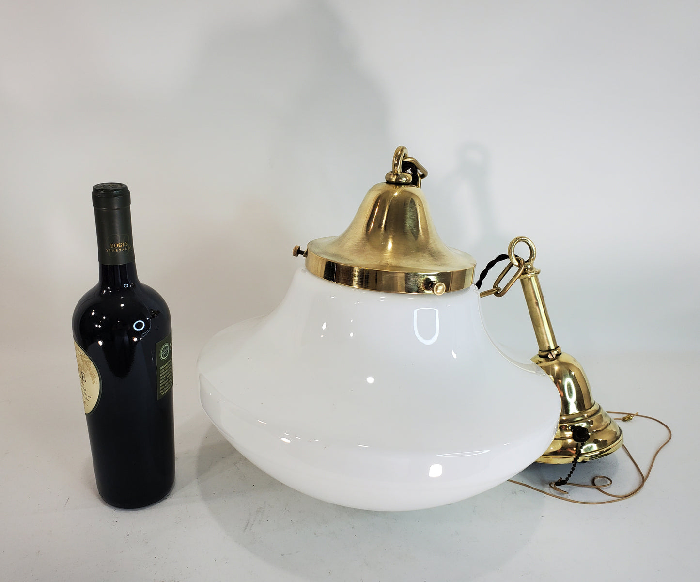 Brass Schoolhouse Pendant Light - White Milk Glass Globe