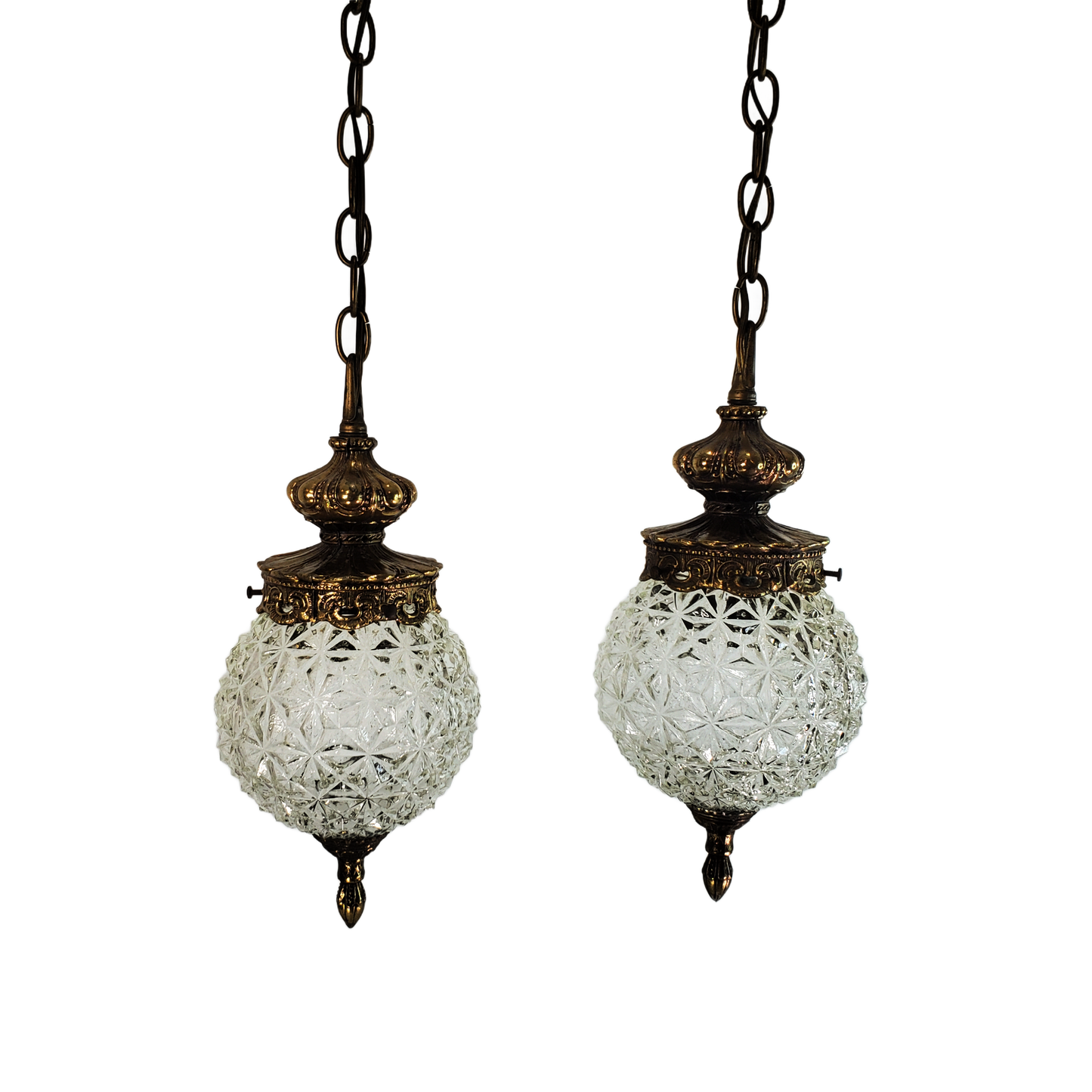 Vintage Hollywood Regency Double Pendant Hanging Swag Lamps