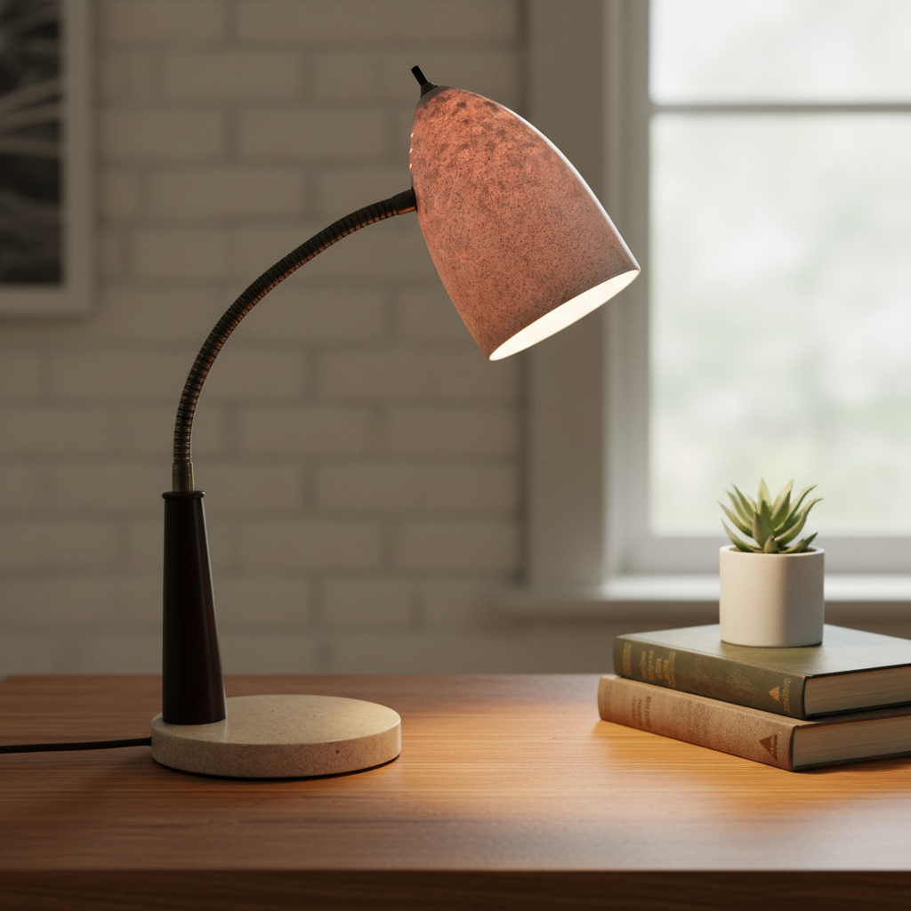MCM Fiberglass Gooseneck Danish Wood Desk Lamp