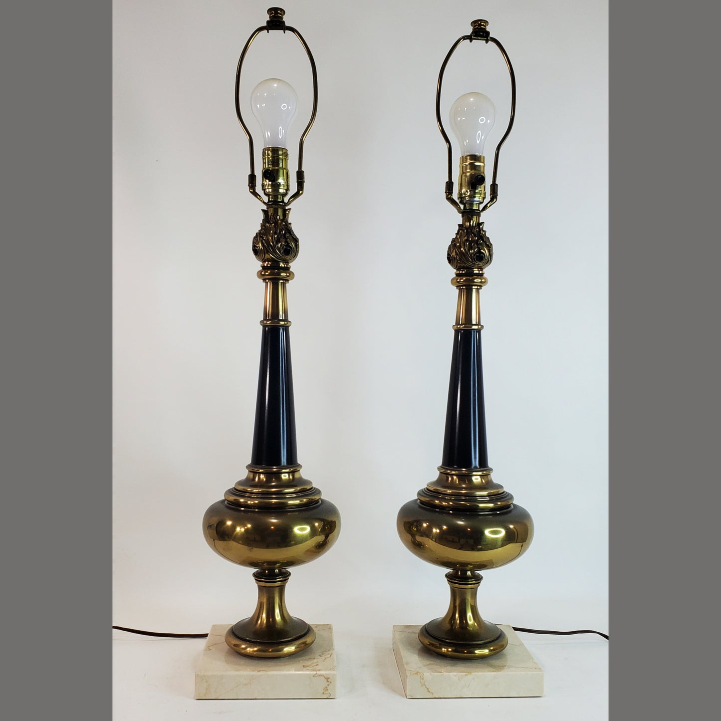 Pair Stiffel MCM Brass Marble Base Table Lamps