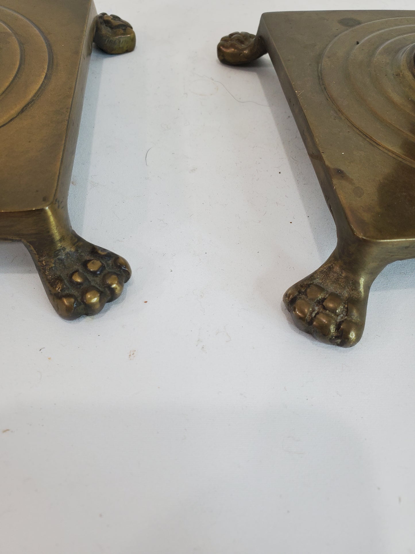 Pair Vintage Brass Candlesticks With Lion Claw Feet