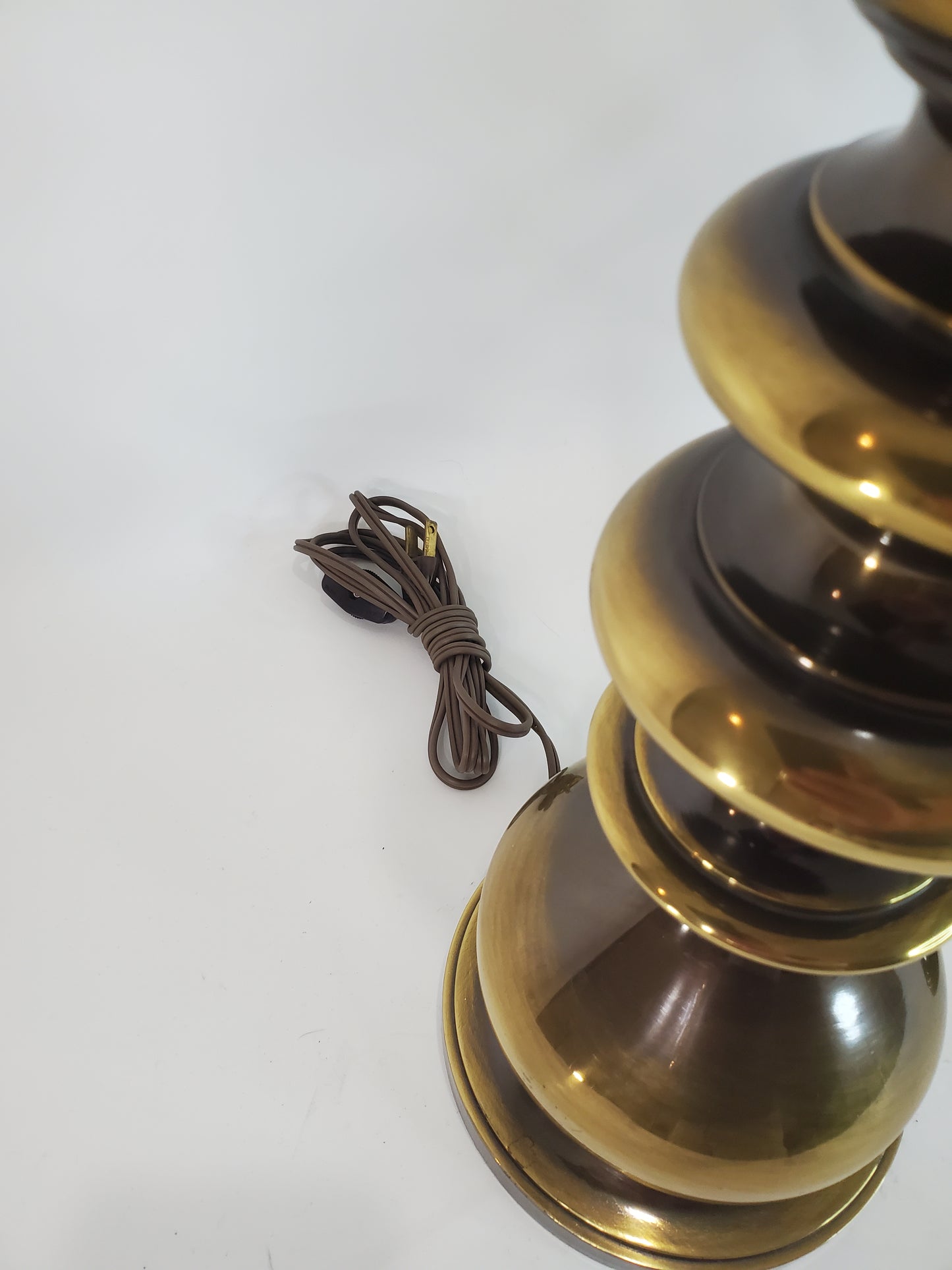 Pair Vintage Mid Century Brass Stacked Table Lamps