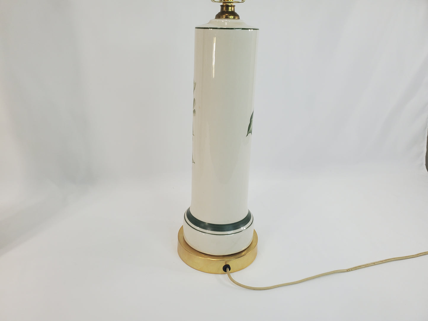 Pair Vintage Porcelain Brass Hand Painted Floral Table Lamps-2