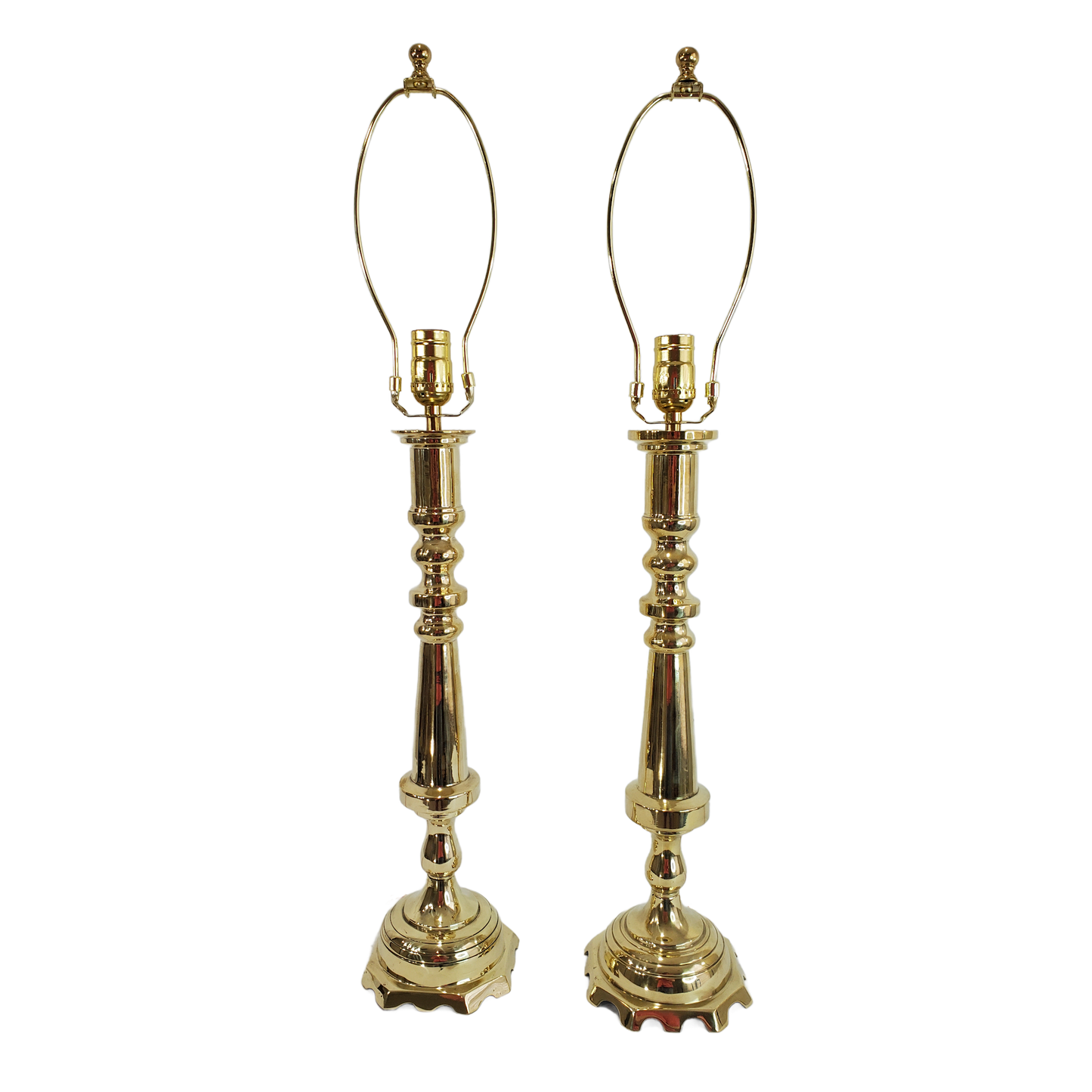 Pair Vintage Solid Brass Candlestick Table Lamps