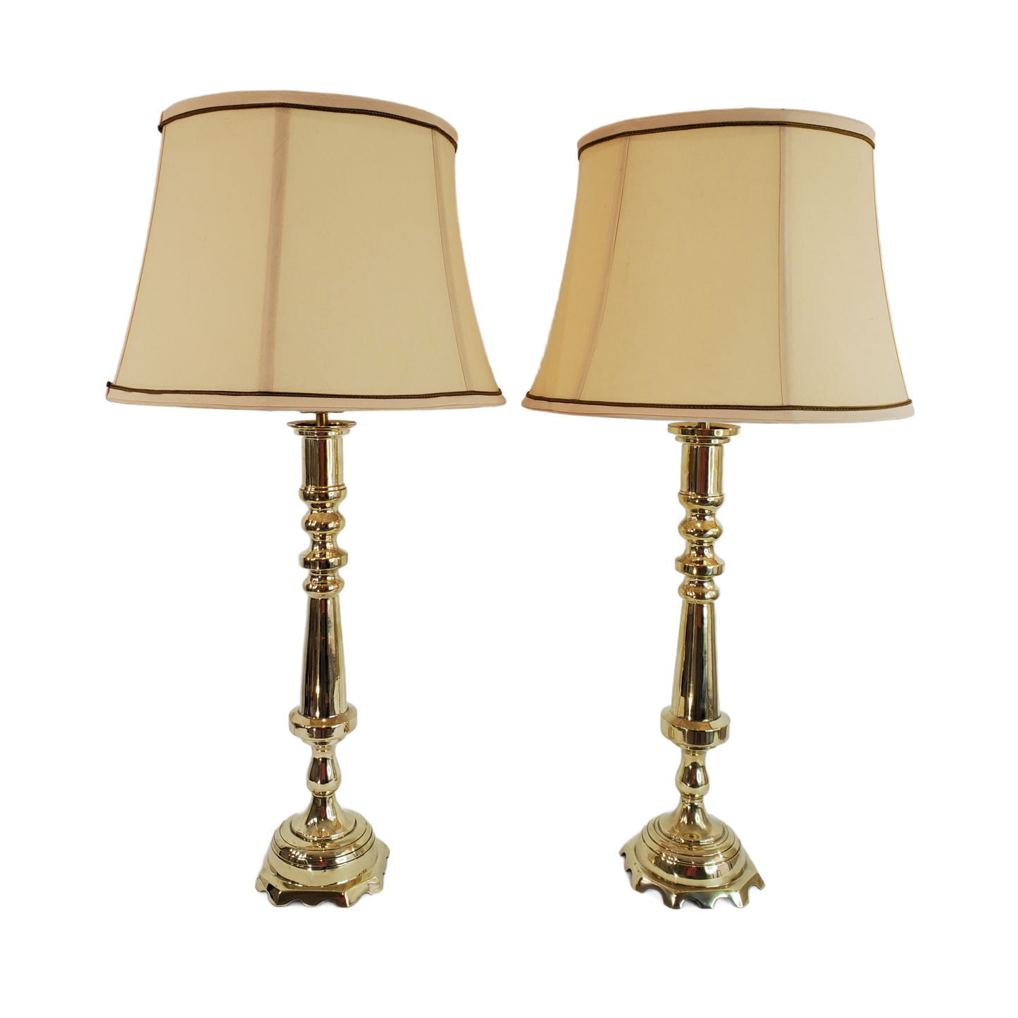 Pair Vintage Solid Brass Candlestick Table Lamps